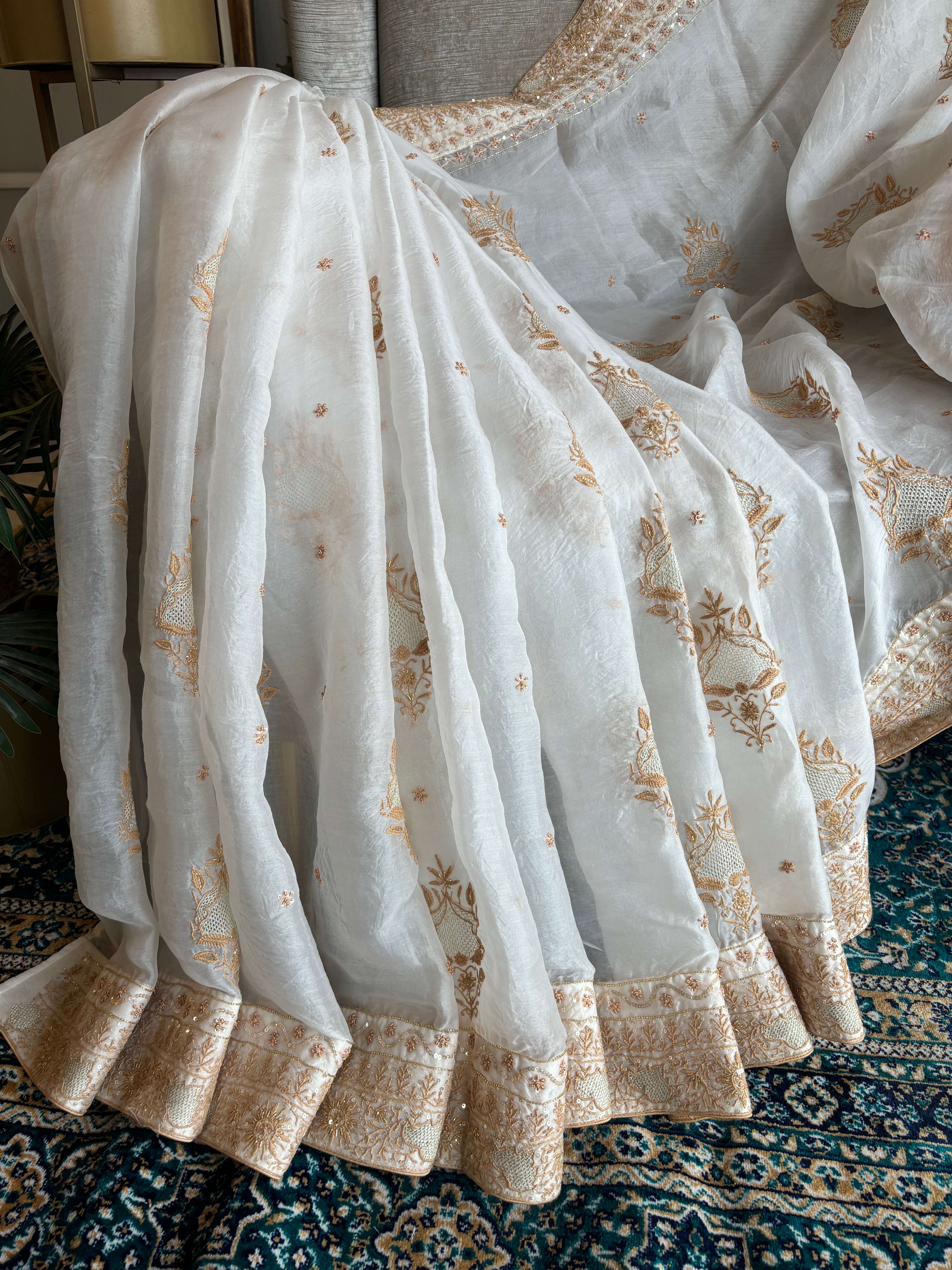 Dyeable Organza Silk Chikankari Saree