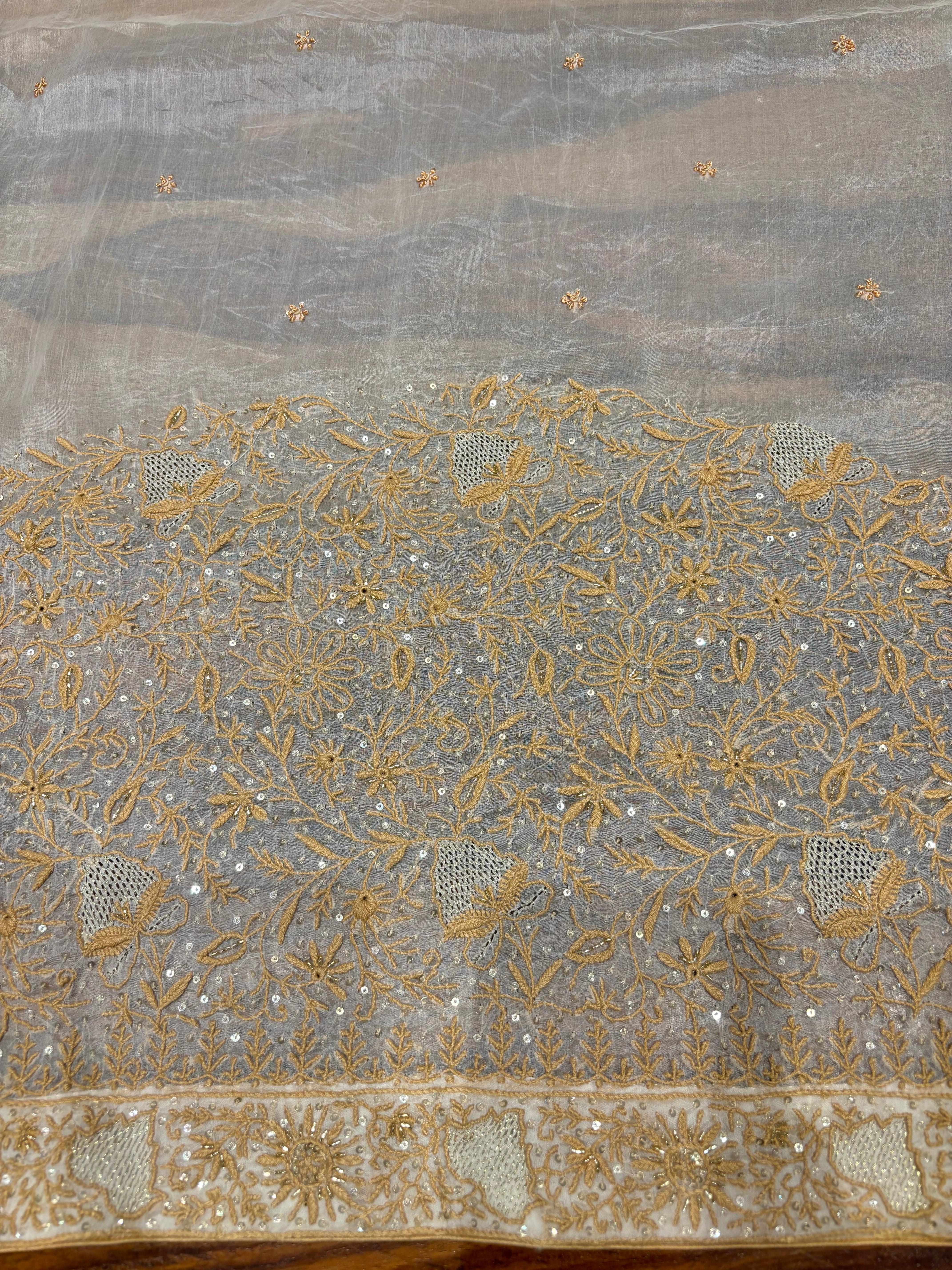 Dyeable Organza Silk Chikankari Saree