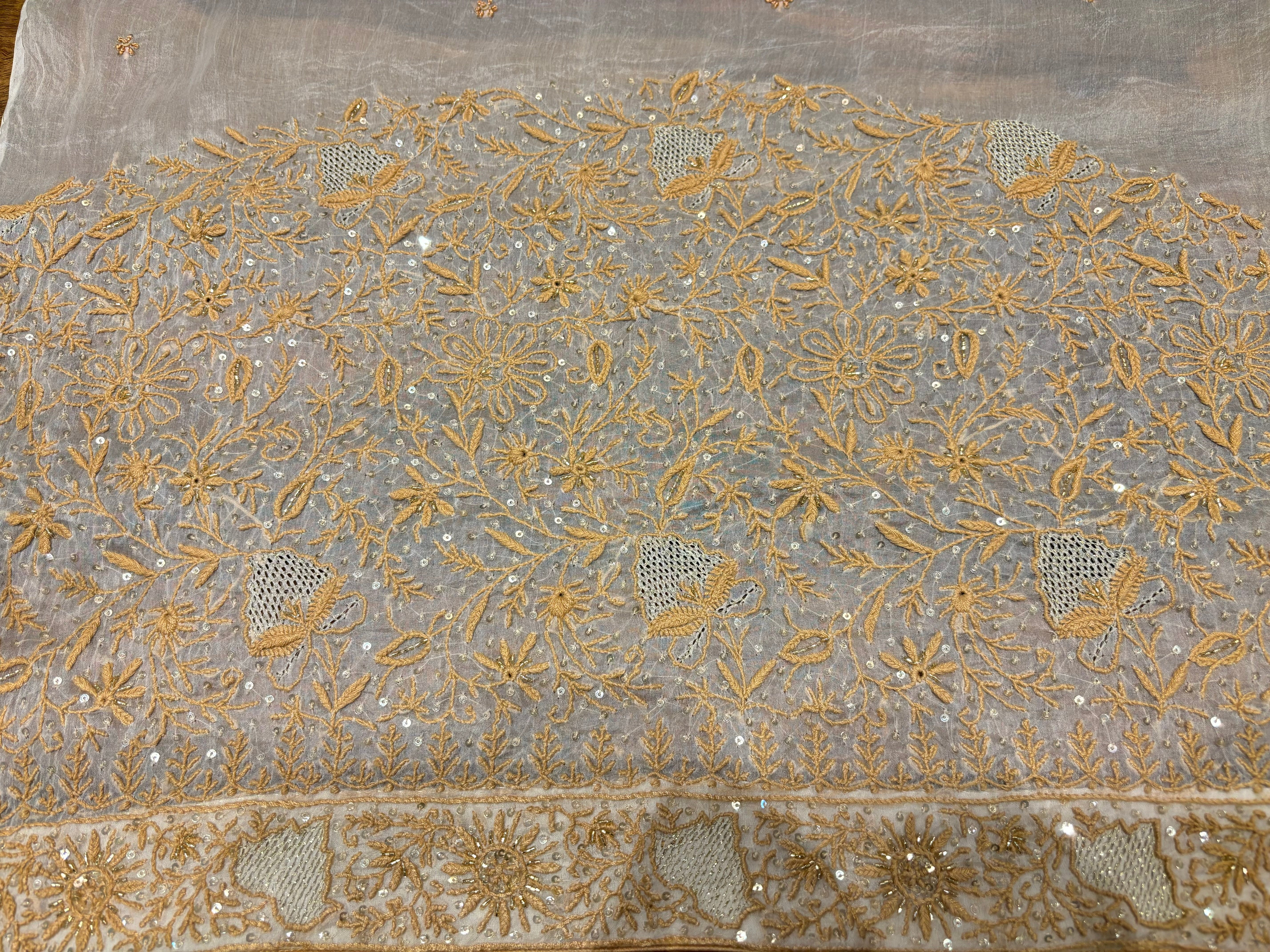 Dyeable Organza Silk Chikankari Saree