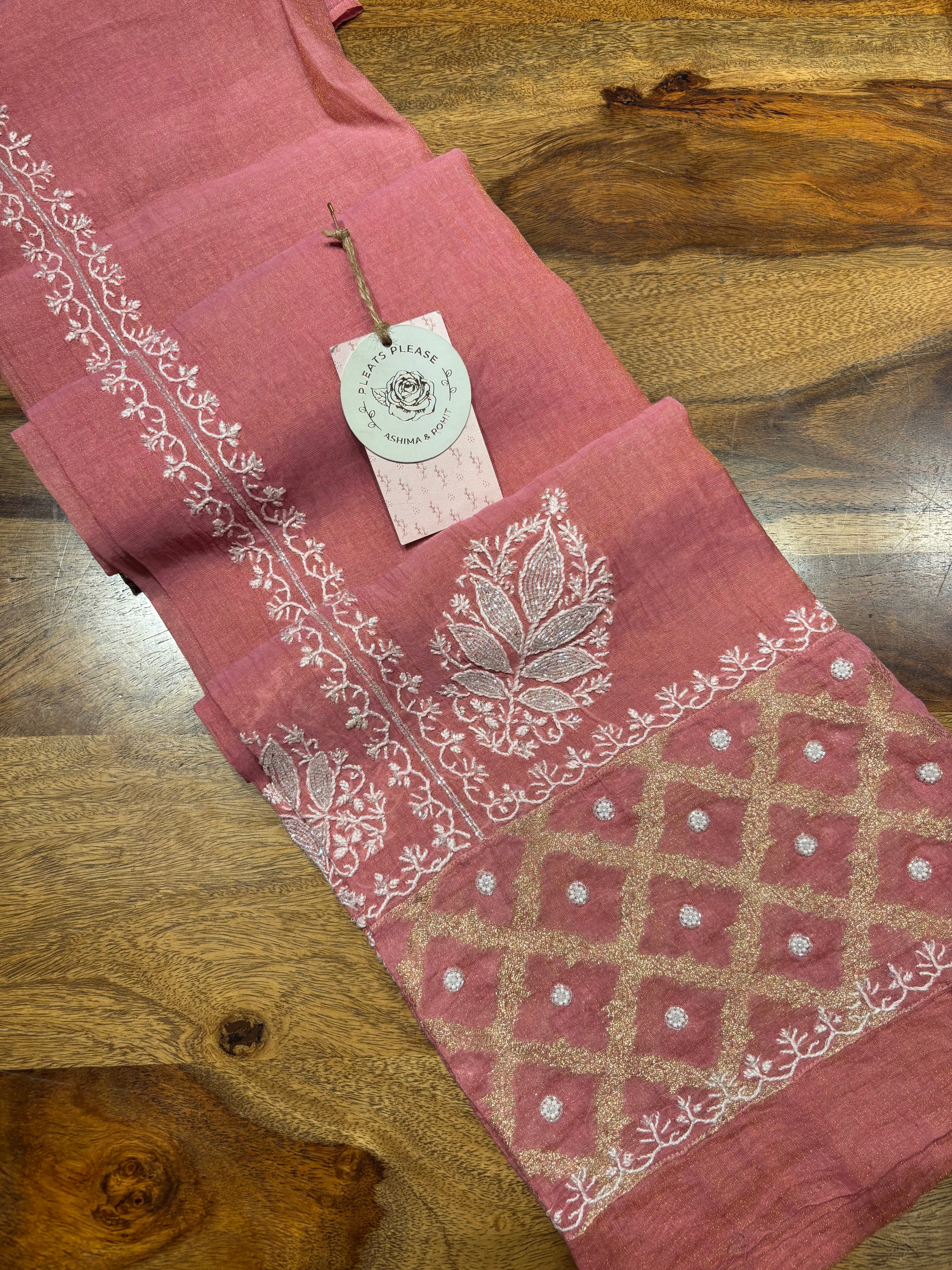 Garnet Pure Tissue Chikankari Co-ord Set