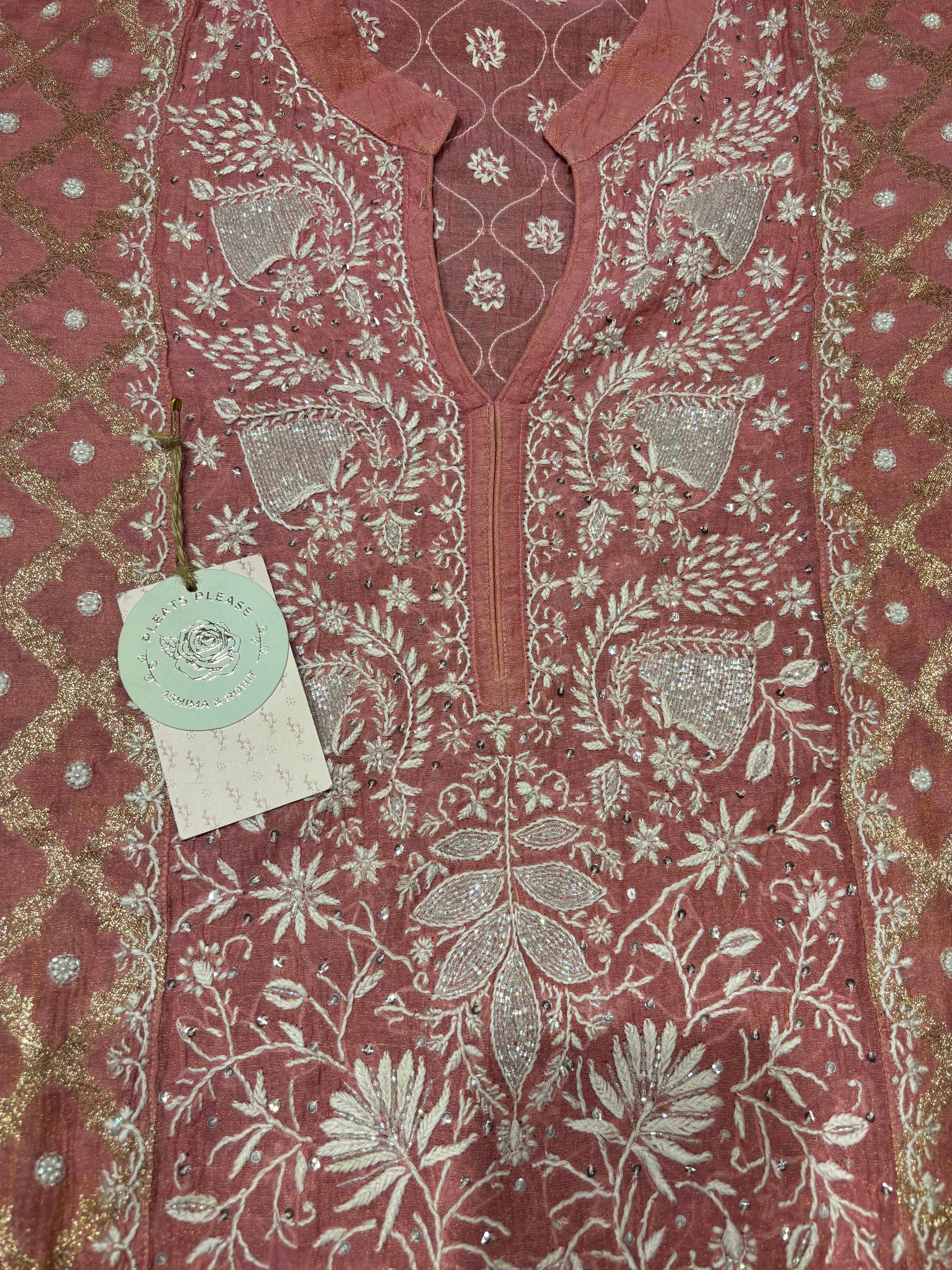 Garnet Pure Tissue Chikankari Co-ord Set