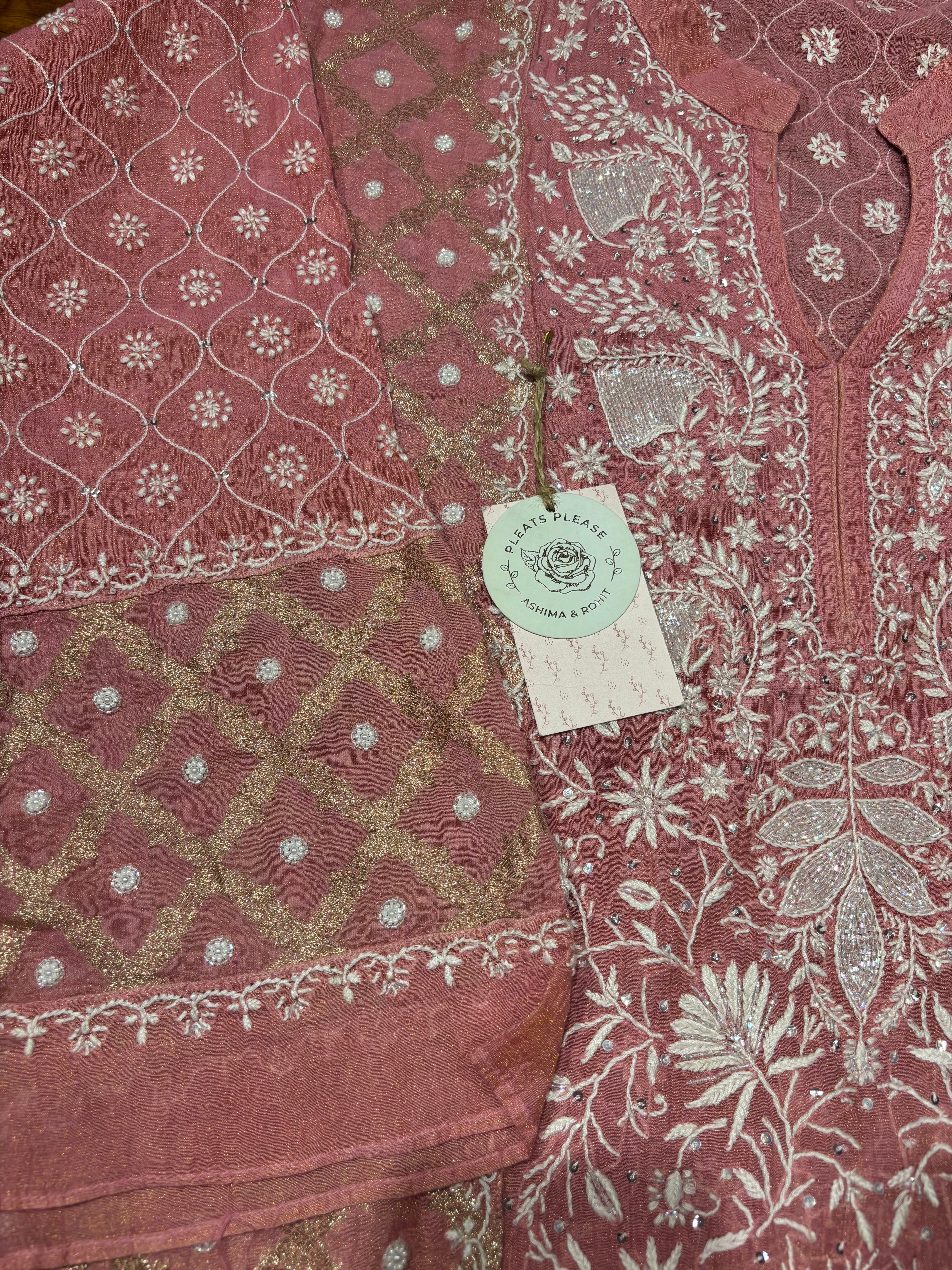 Garnet Pure Tissue Chikankari Co-ord Set