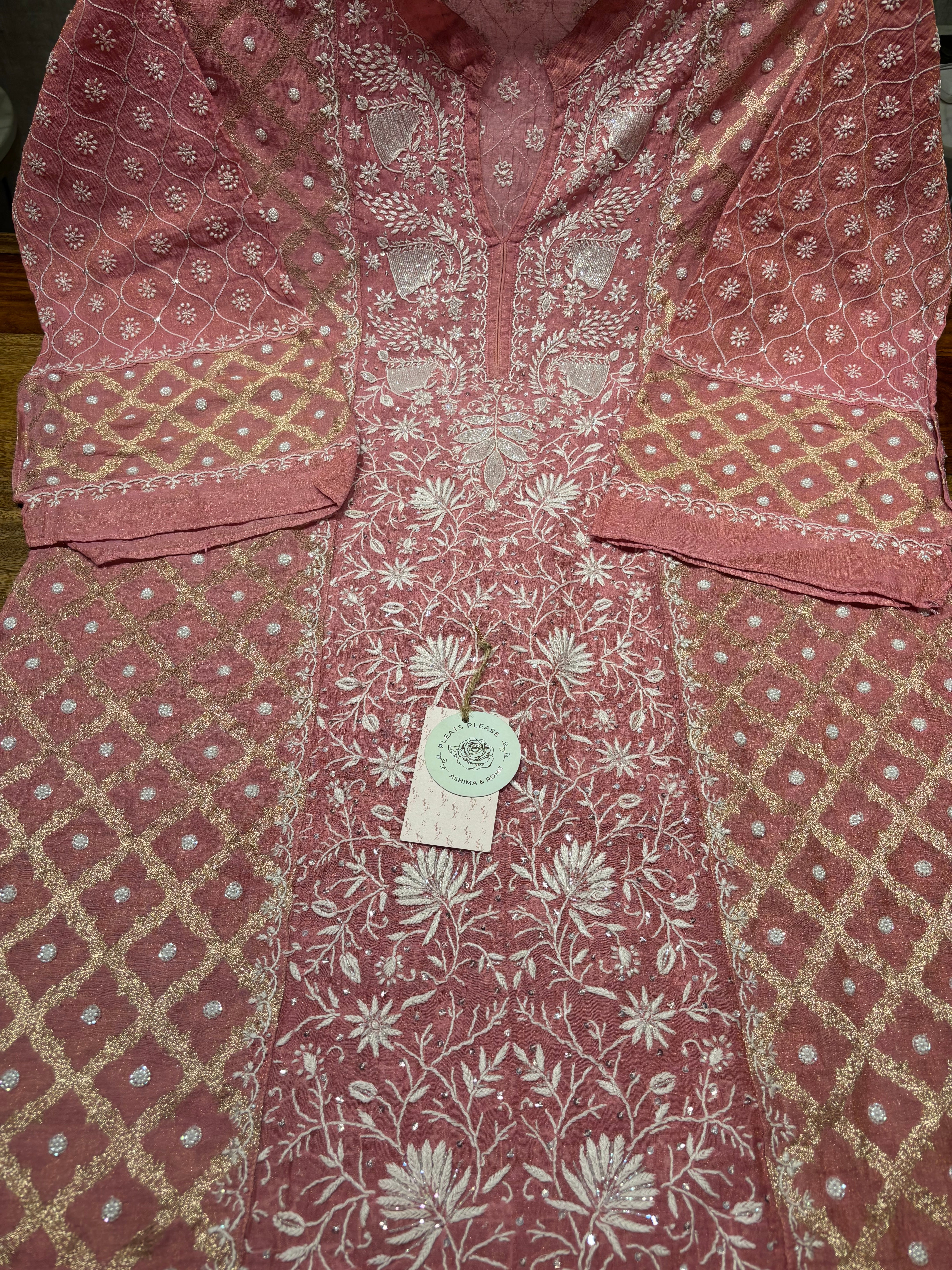 Garnet Pure Tissue Chikankari Co-ord Set