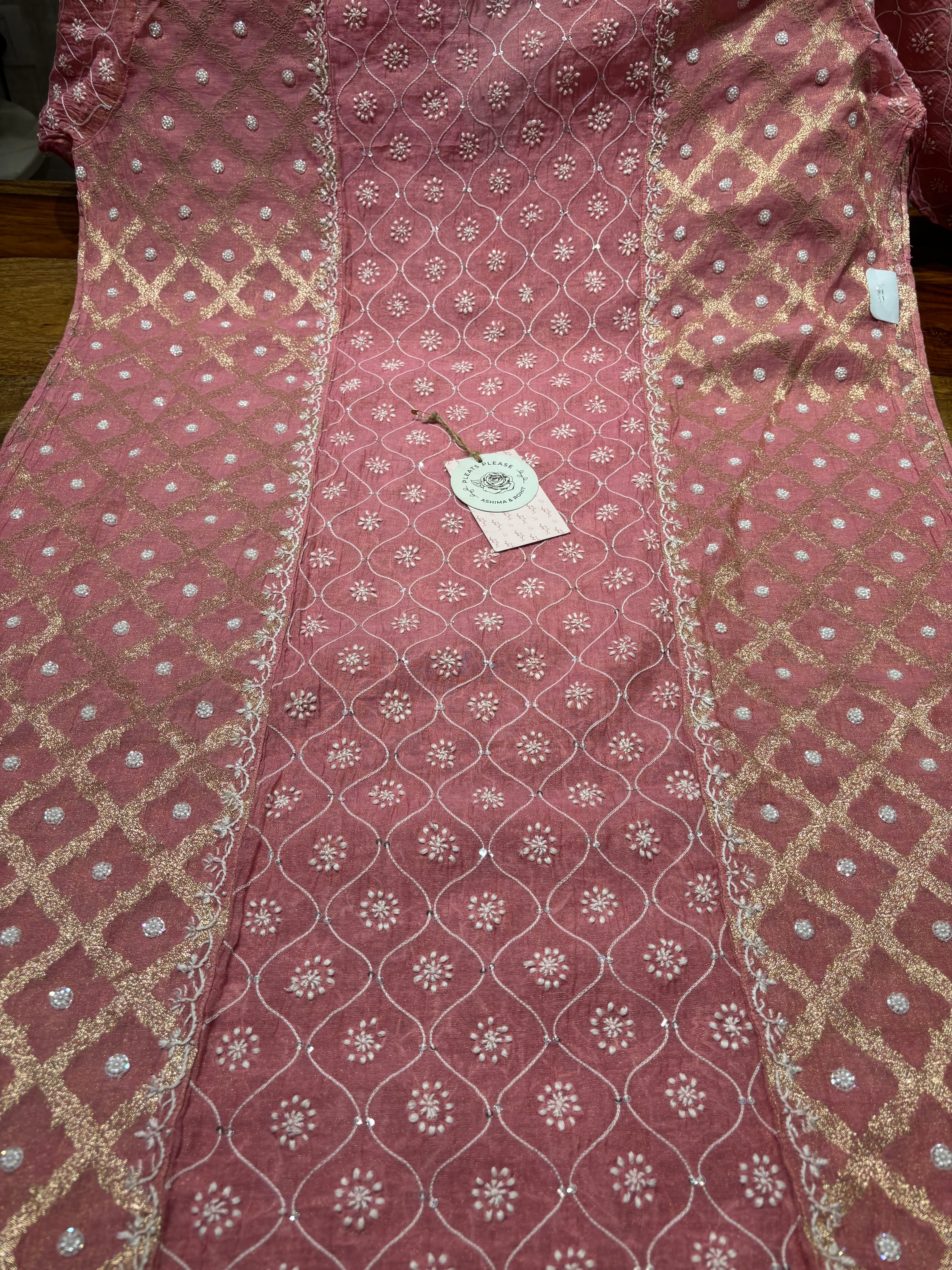 Garnet Pure Tissue Chikankari Co-ord Set