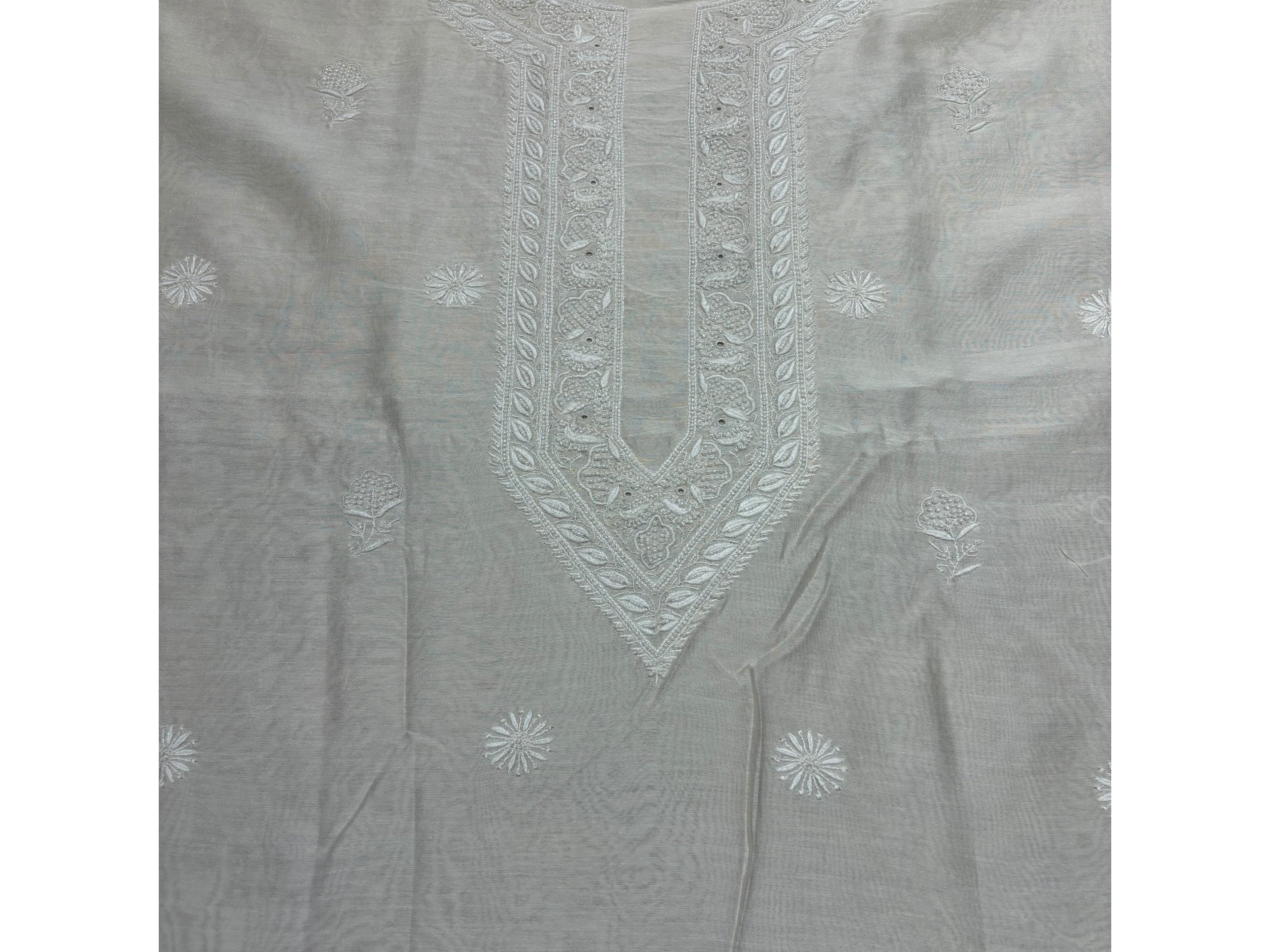 Dyeable Chanderi Silk Chikankari Men's Kurta Fabric