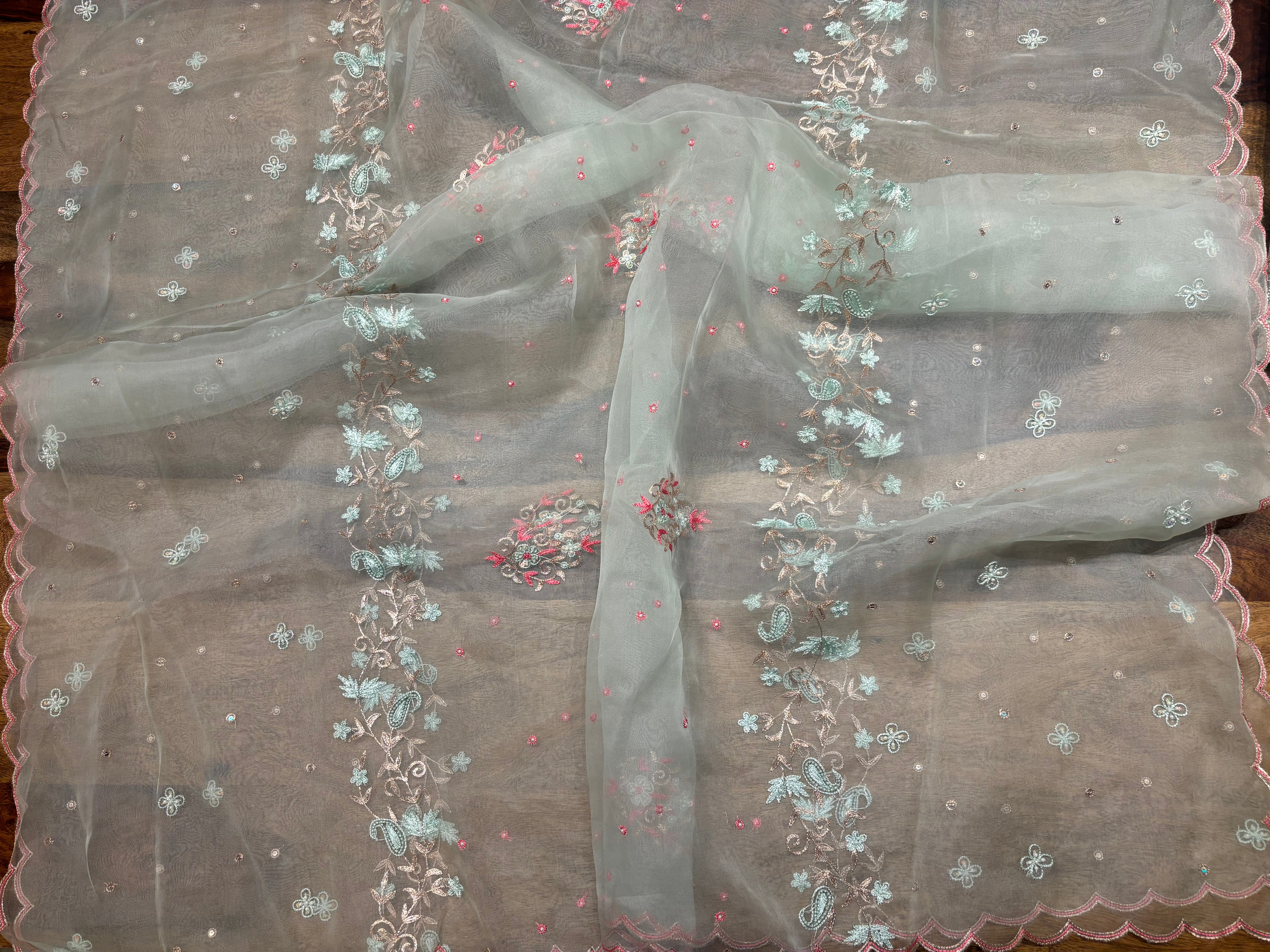 Cruise Organza Silk Chikankari Kurta and Dupatta Fabric