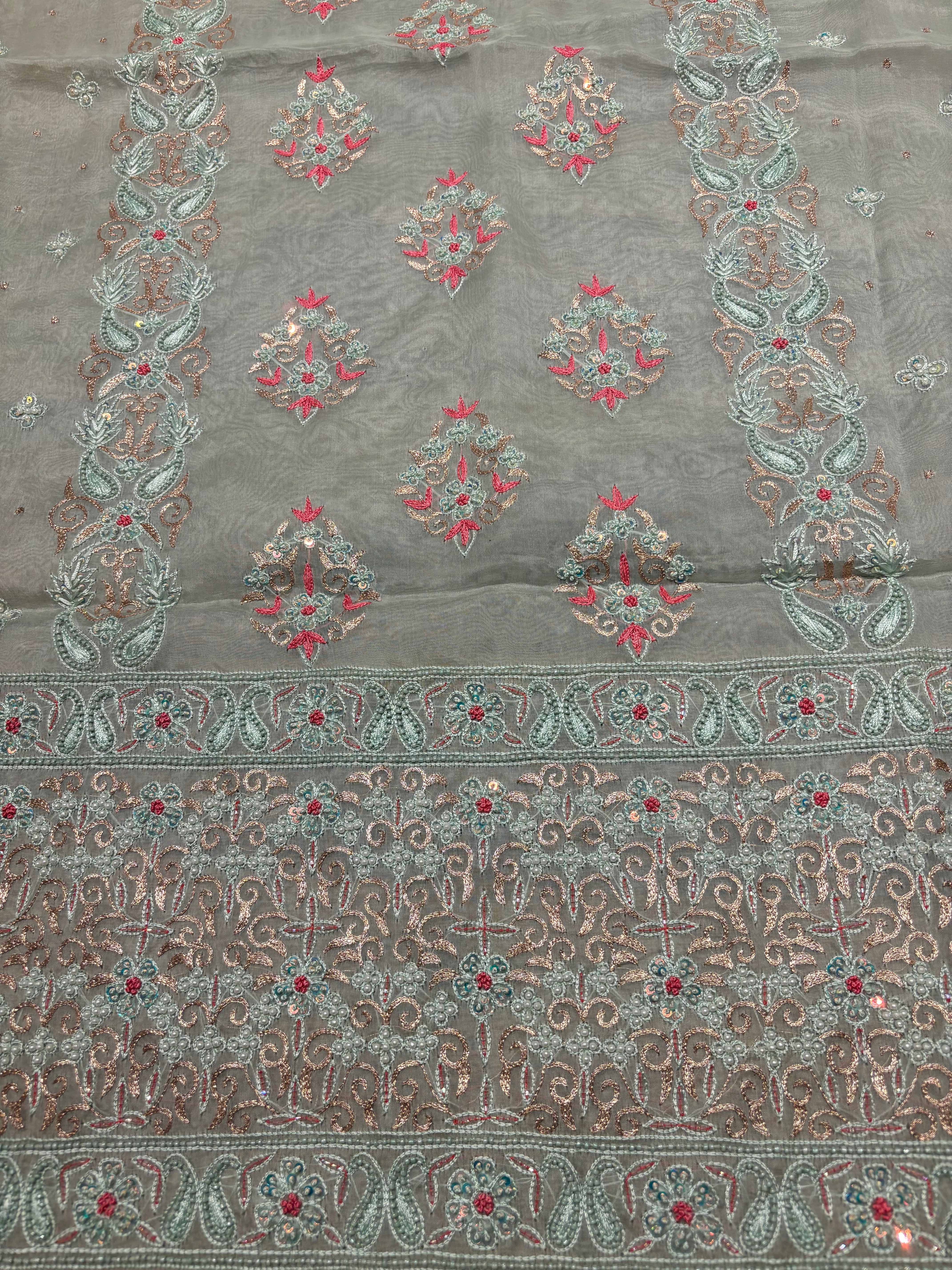 Cruise Organza Silk Chikankari Kurta and Dupatta Fabric