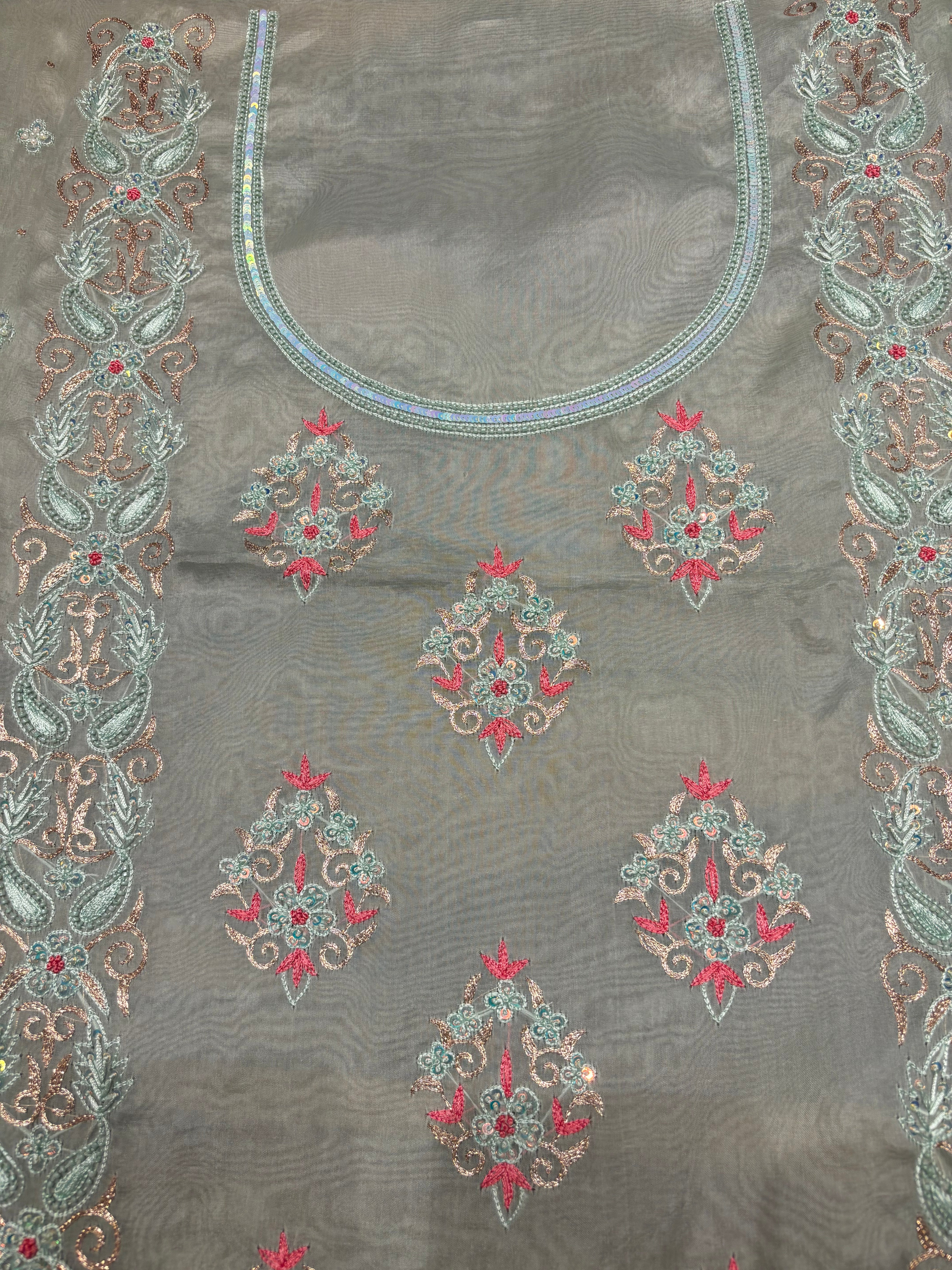 Cruise Organza Silk Chikankari Kurta and Dupatta Fabric