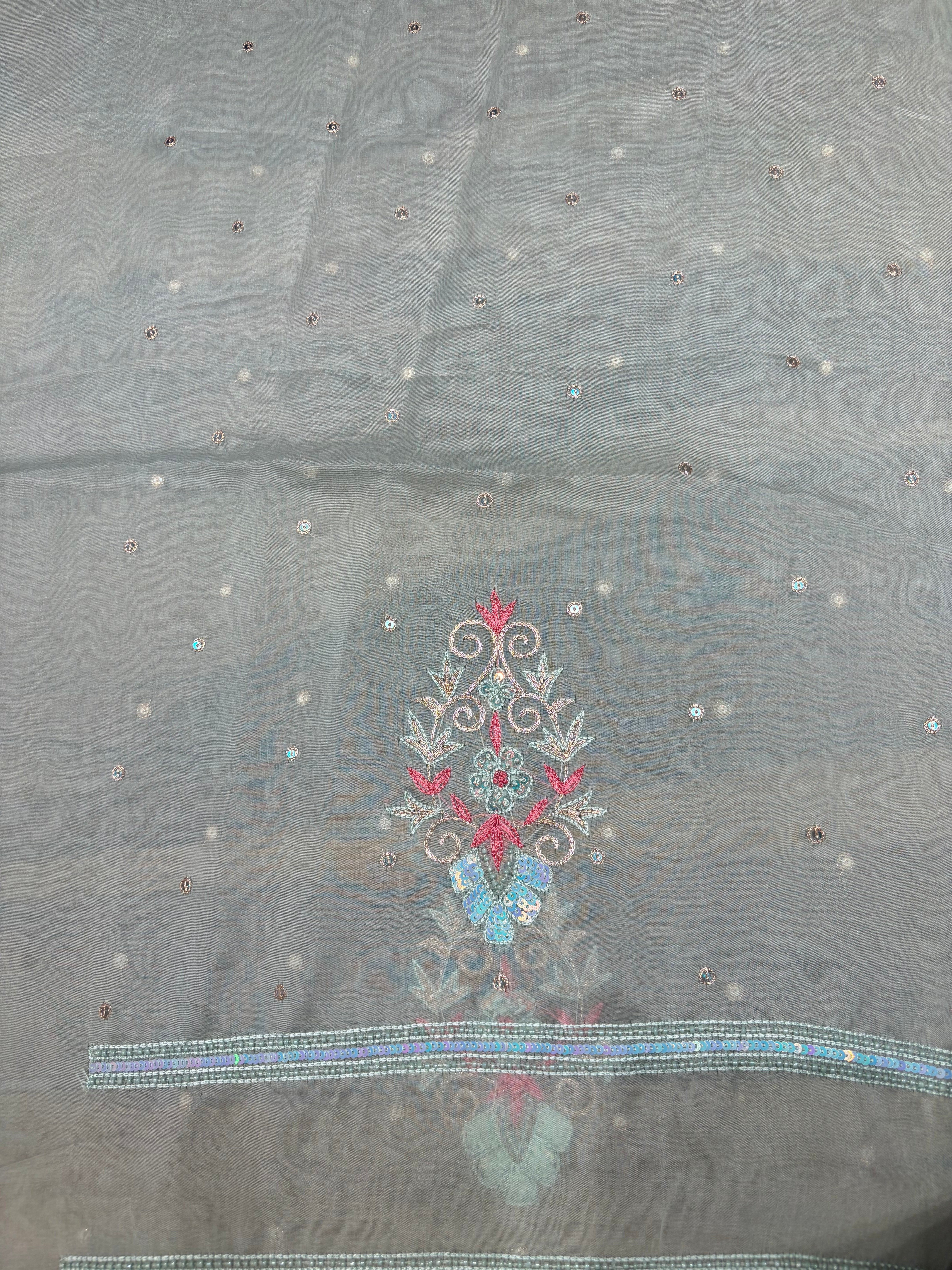 Cruise Organza Silk Chikankari Kurta and Dupatta Fabric