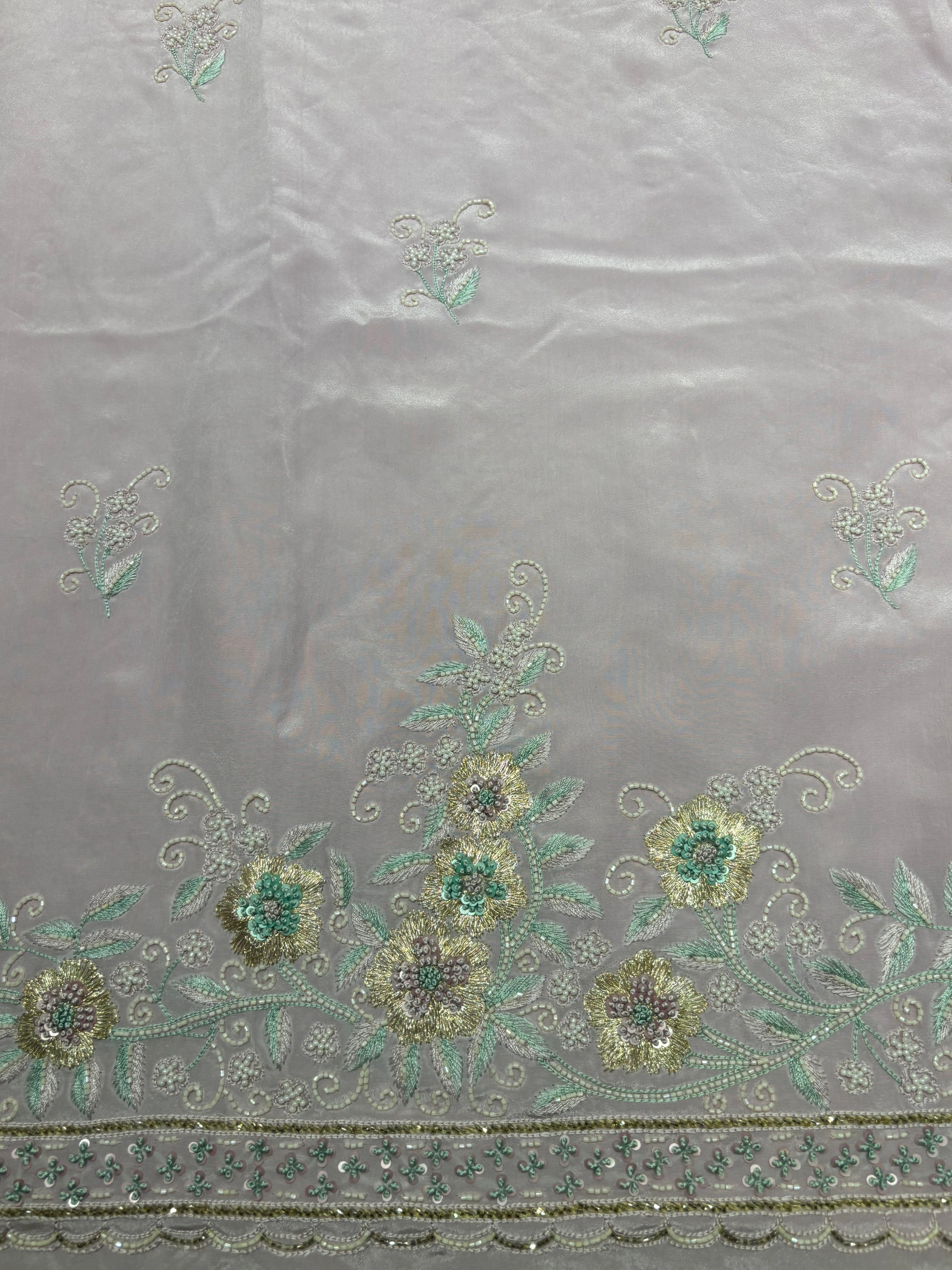 Pink Lavender Crepe Chikankari Kurta and Dupatta Fabric