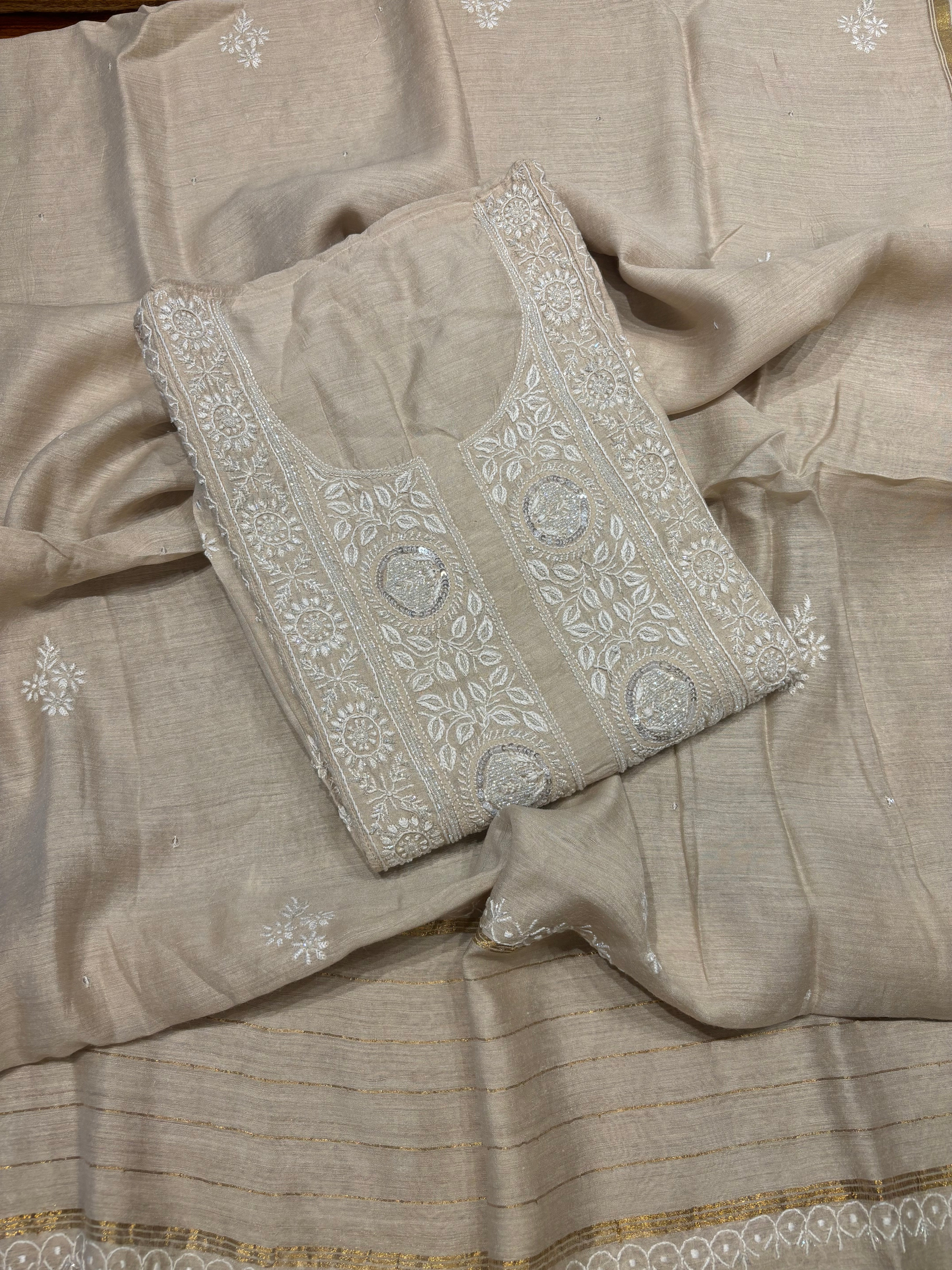 Dyeable Natural Silk Chikankari Kurta and Dupatta