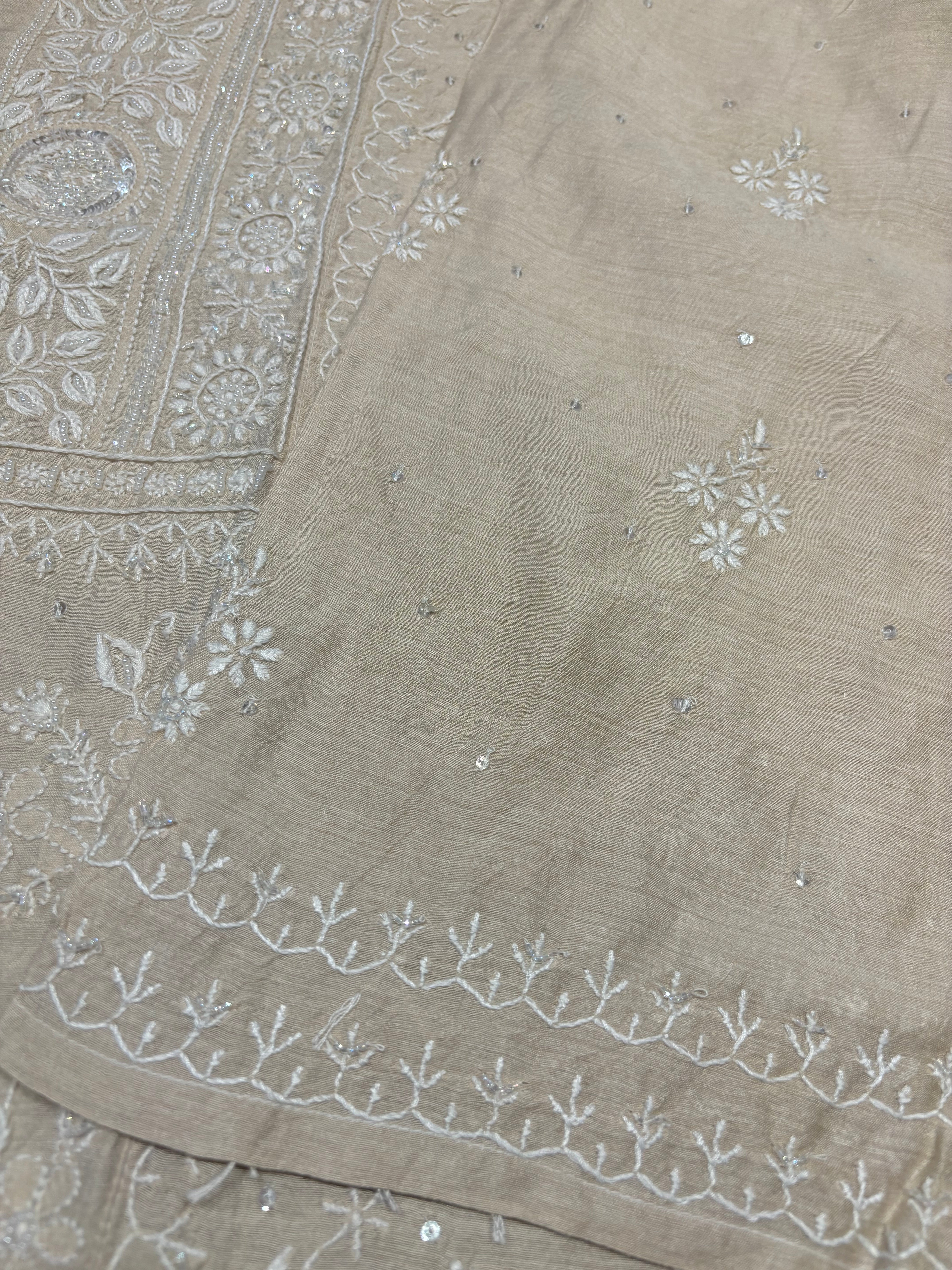 Dyeable Natural Silk Chikankari Kurta and Dupatta