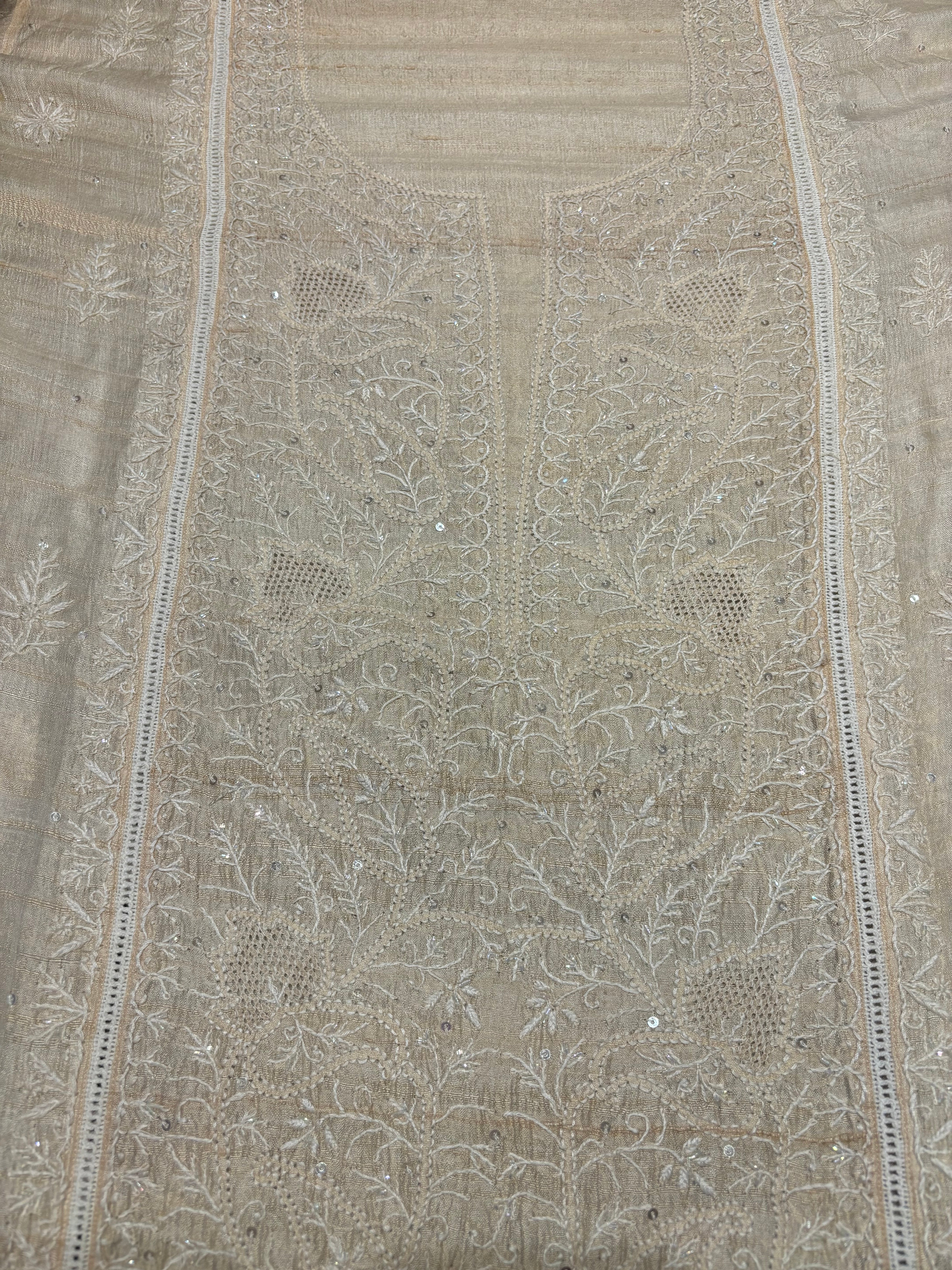 Dyeable Natural Silk Chikankari Kurta and Dupatta