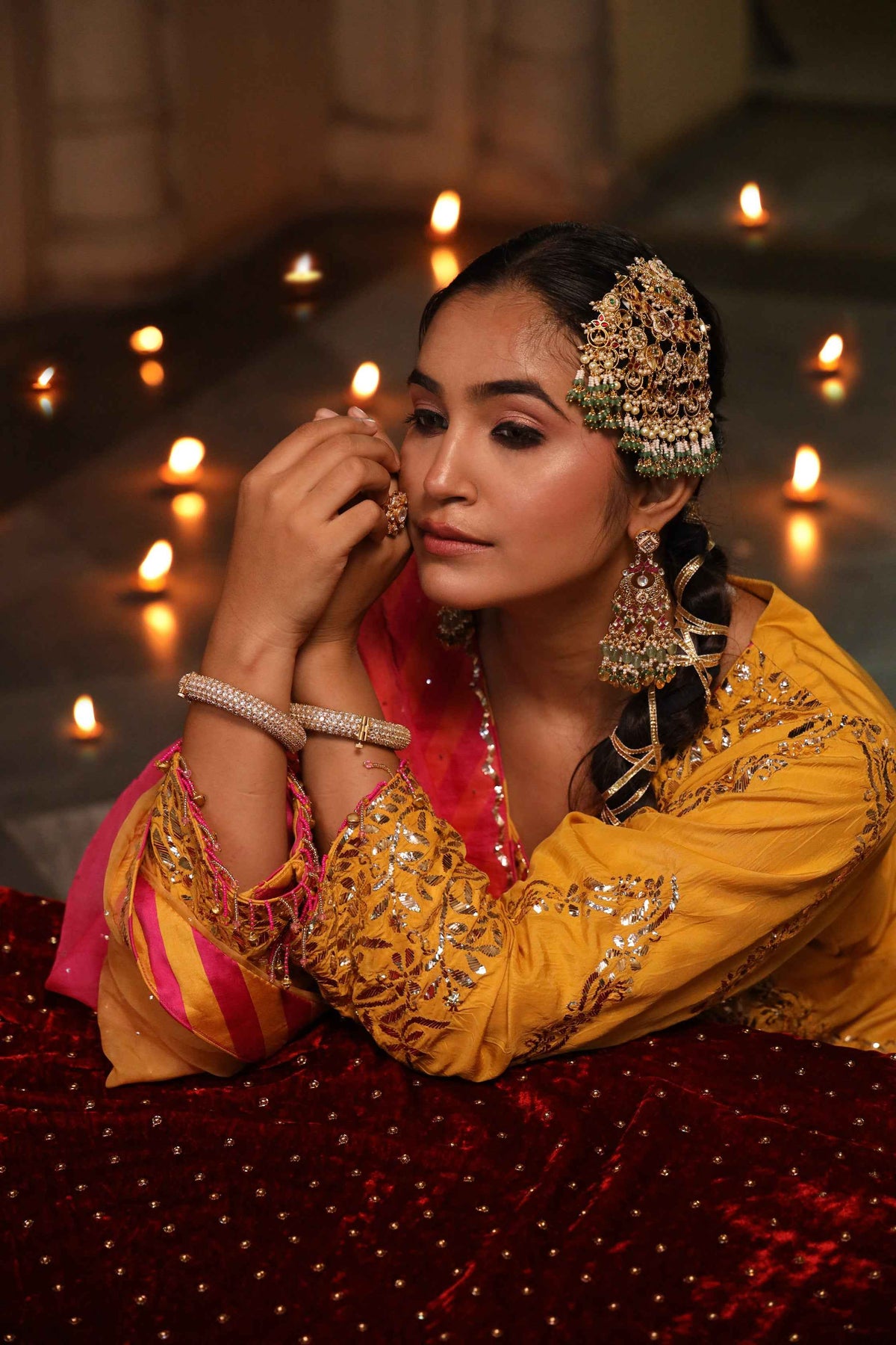 Mustard Pure Silk Mukaish Set With Organza Dupatta