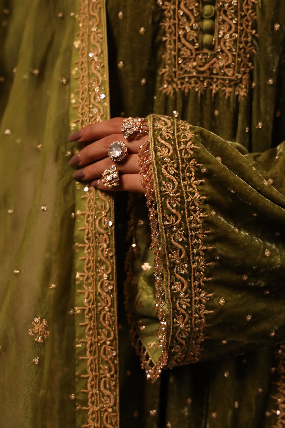 Green Pure & Premium Velvet Chikankari Kurta set