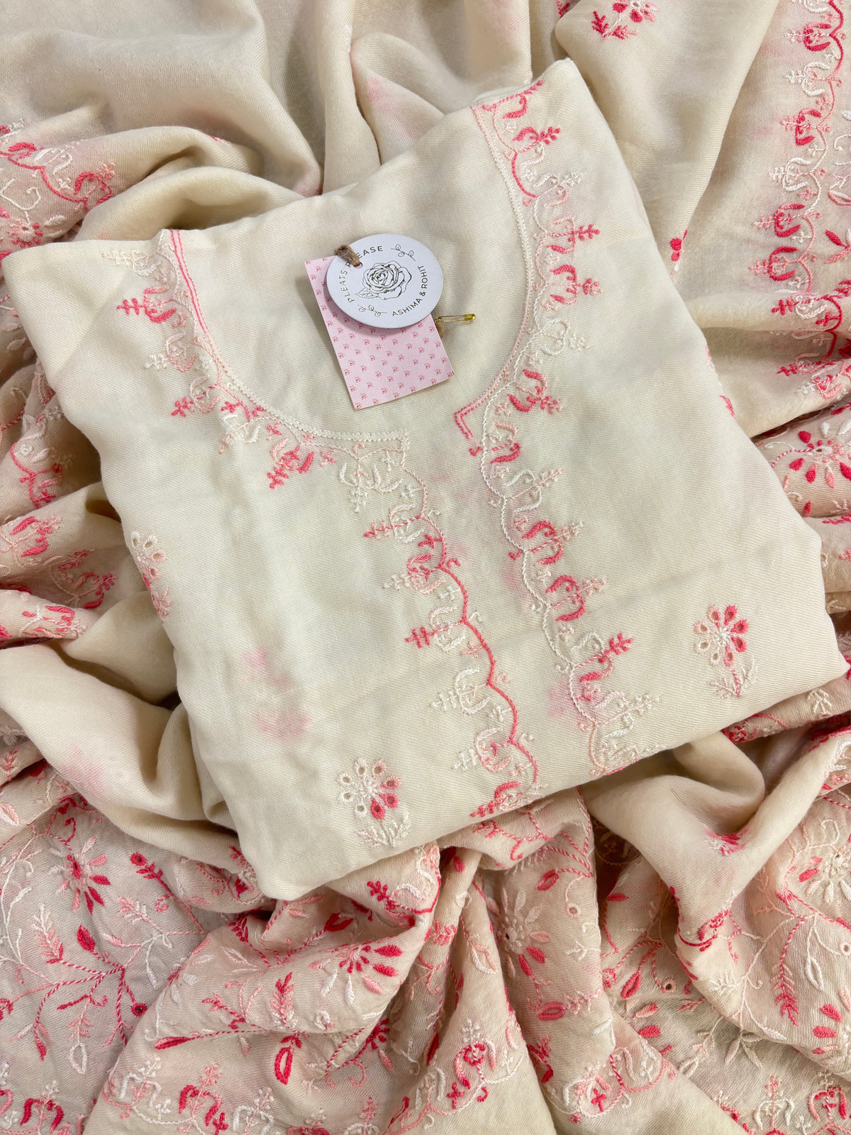 Ivory Pashmina Winter Fine Chikankari Kurta & Shawl