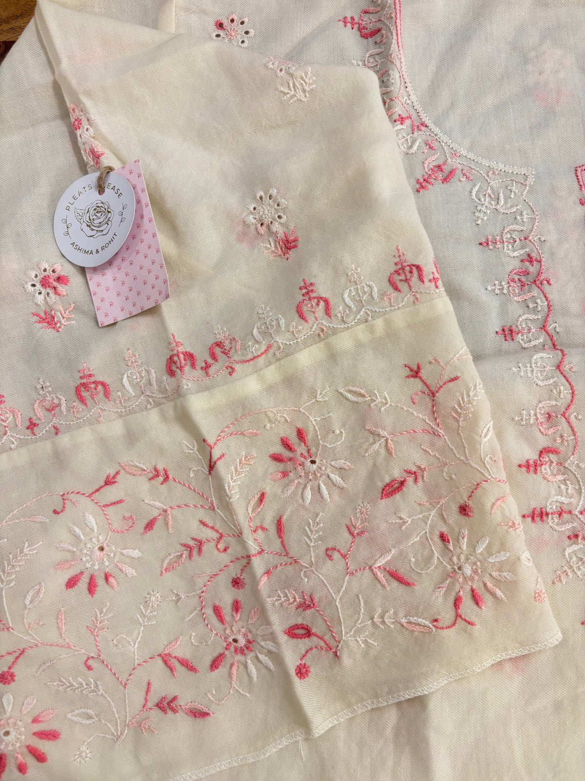 Ivory Pashmina Winter Fine Chikankari Kurta & Shawl