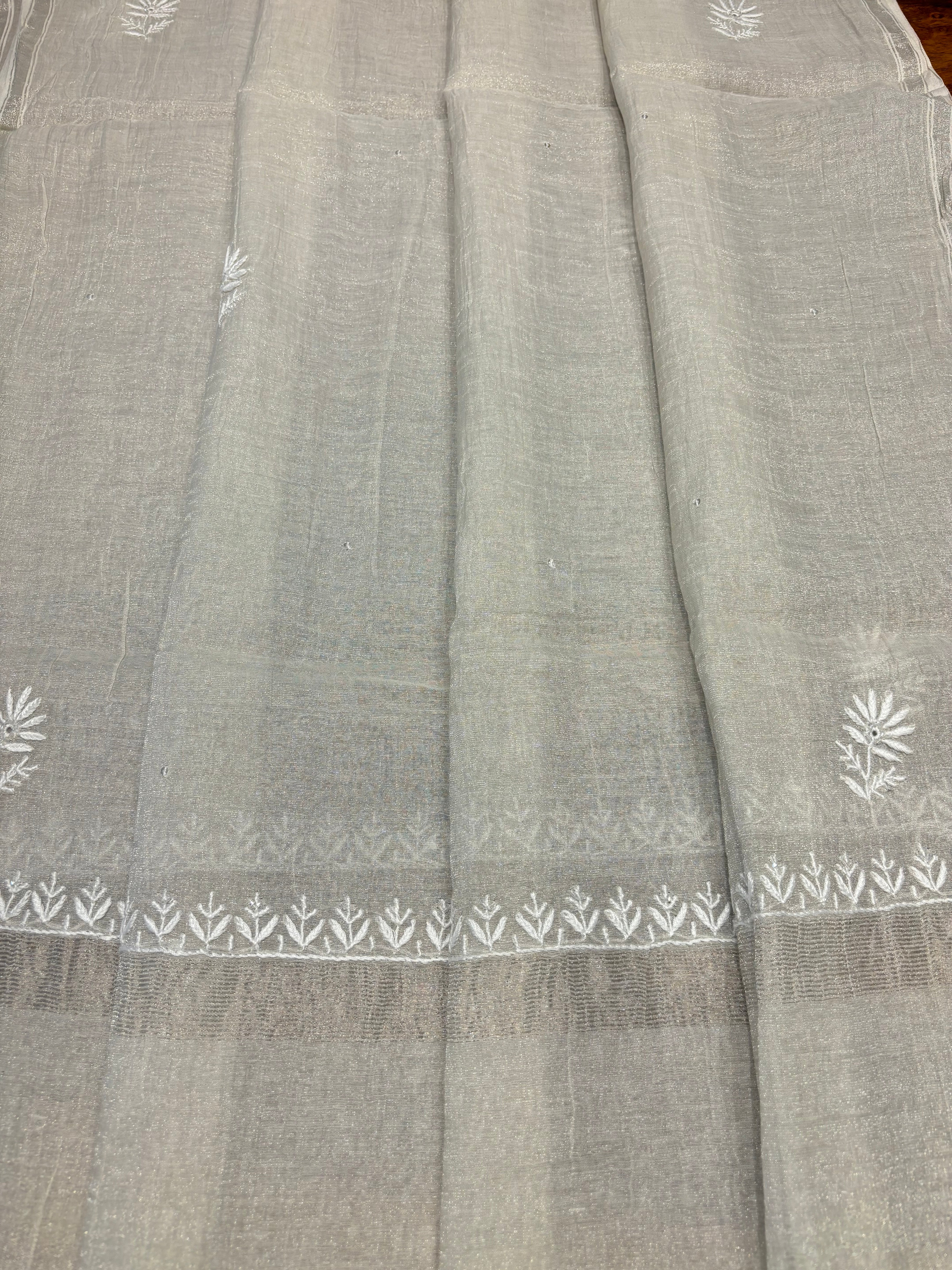 Dyeable Silver Pure Tissue Chikankari Kurta and Dupatta