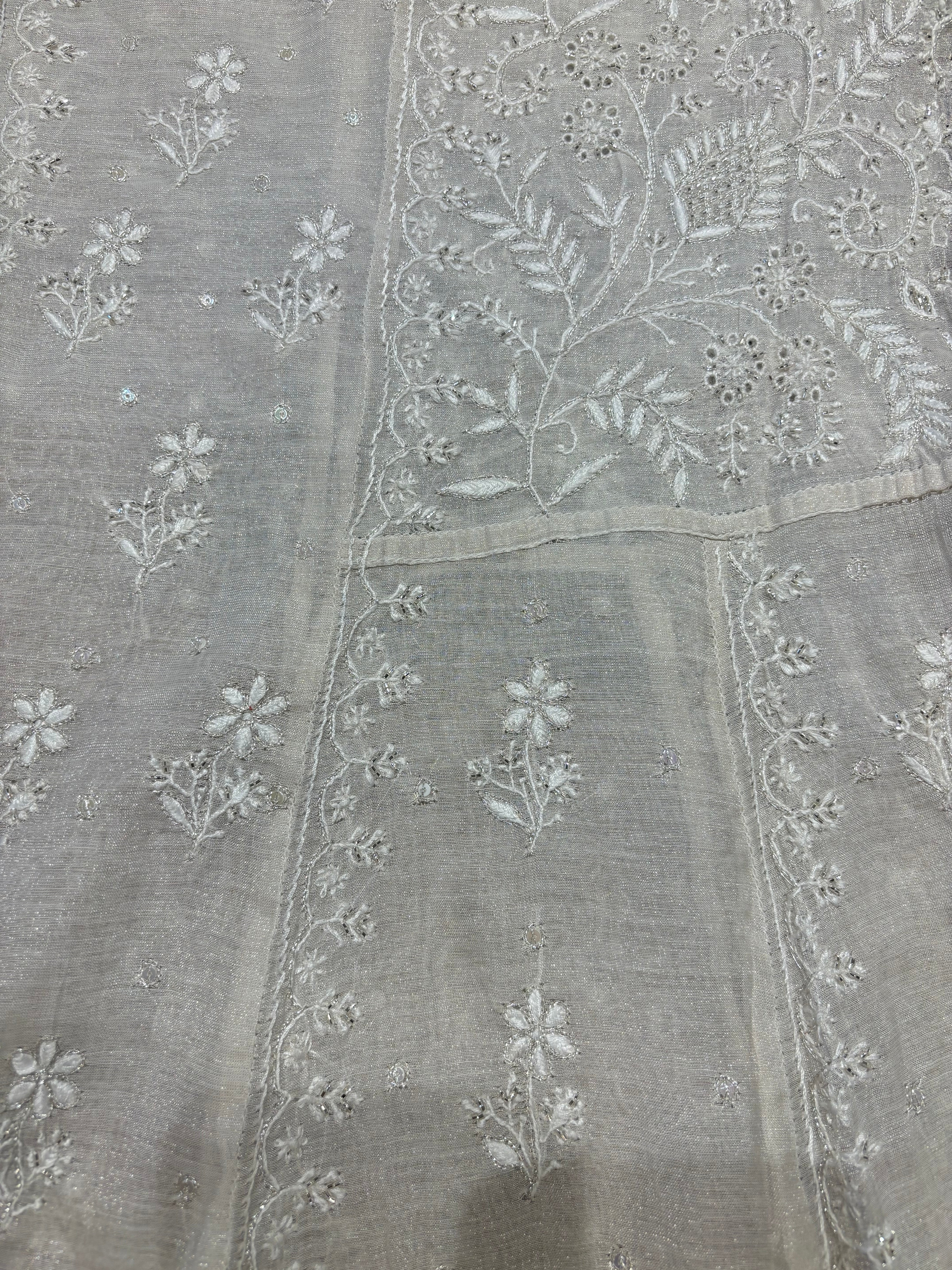 Dyeable Silver Pure Tissue Chikankari Anarkali and Dupatta