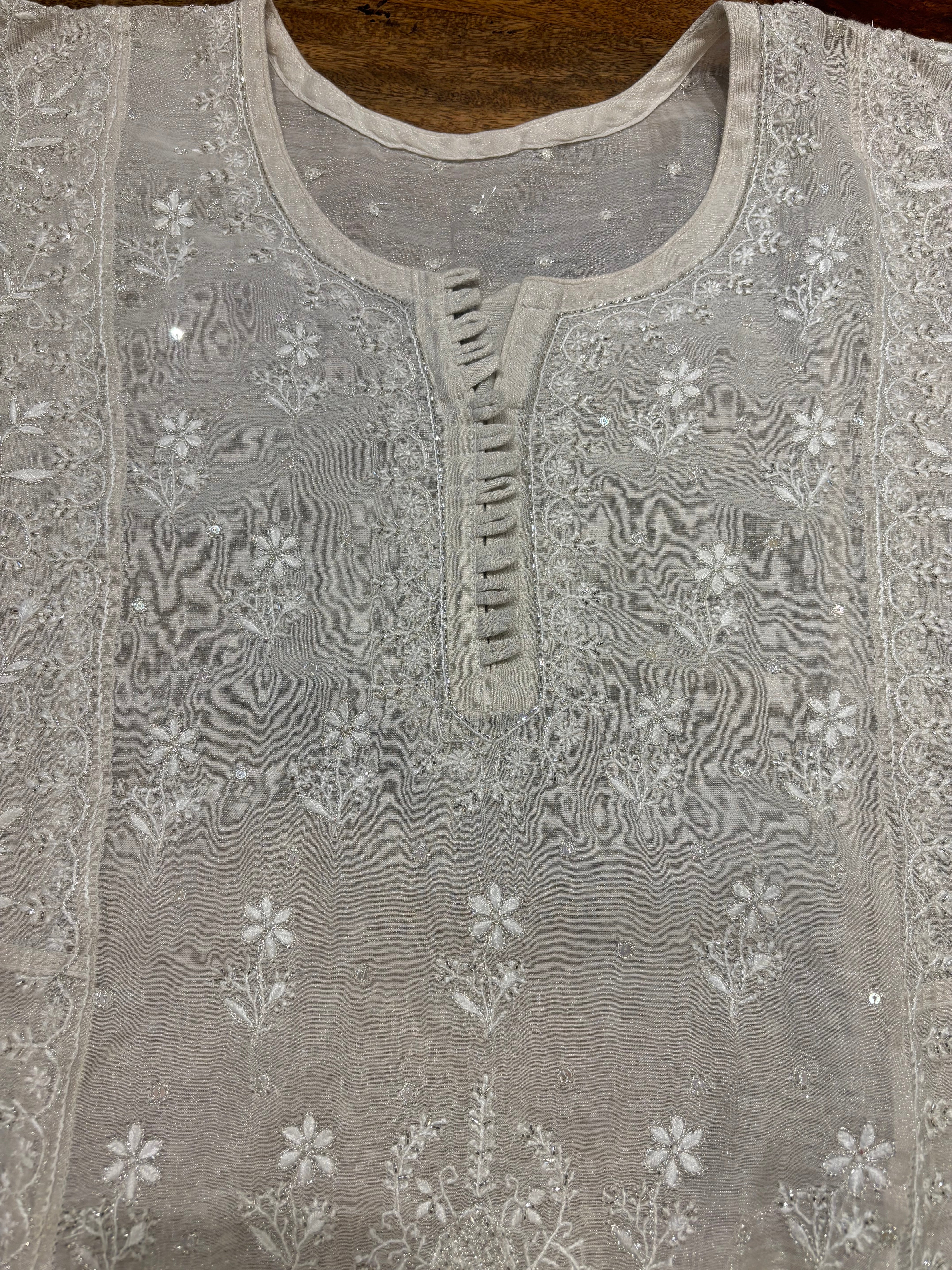 Dyeable Silver Pure Tissue Chikankari Anarkali and Dupatta