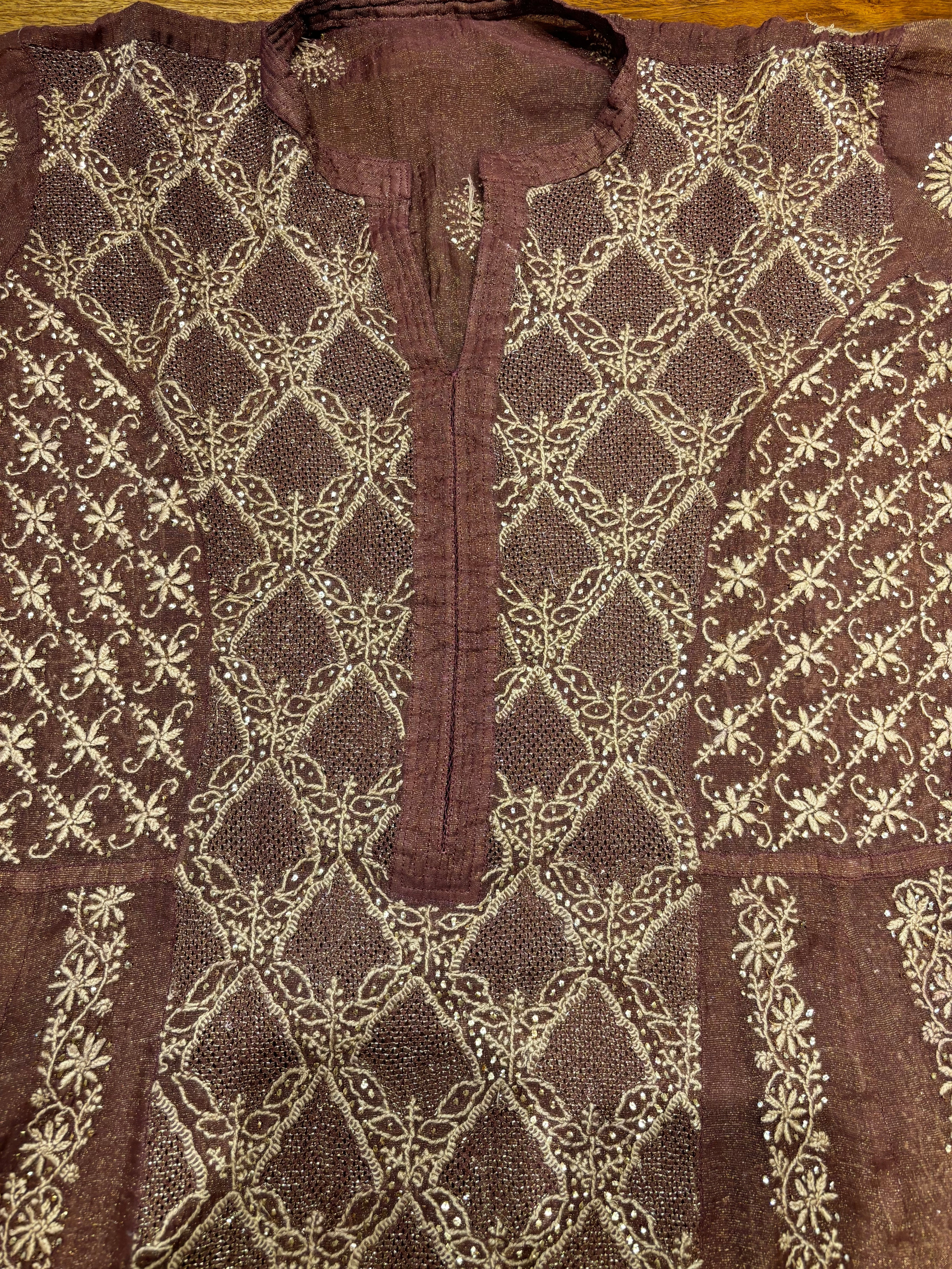 Garnet Pure Tissue Chikankari Anarkali and Dupatta