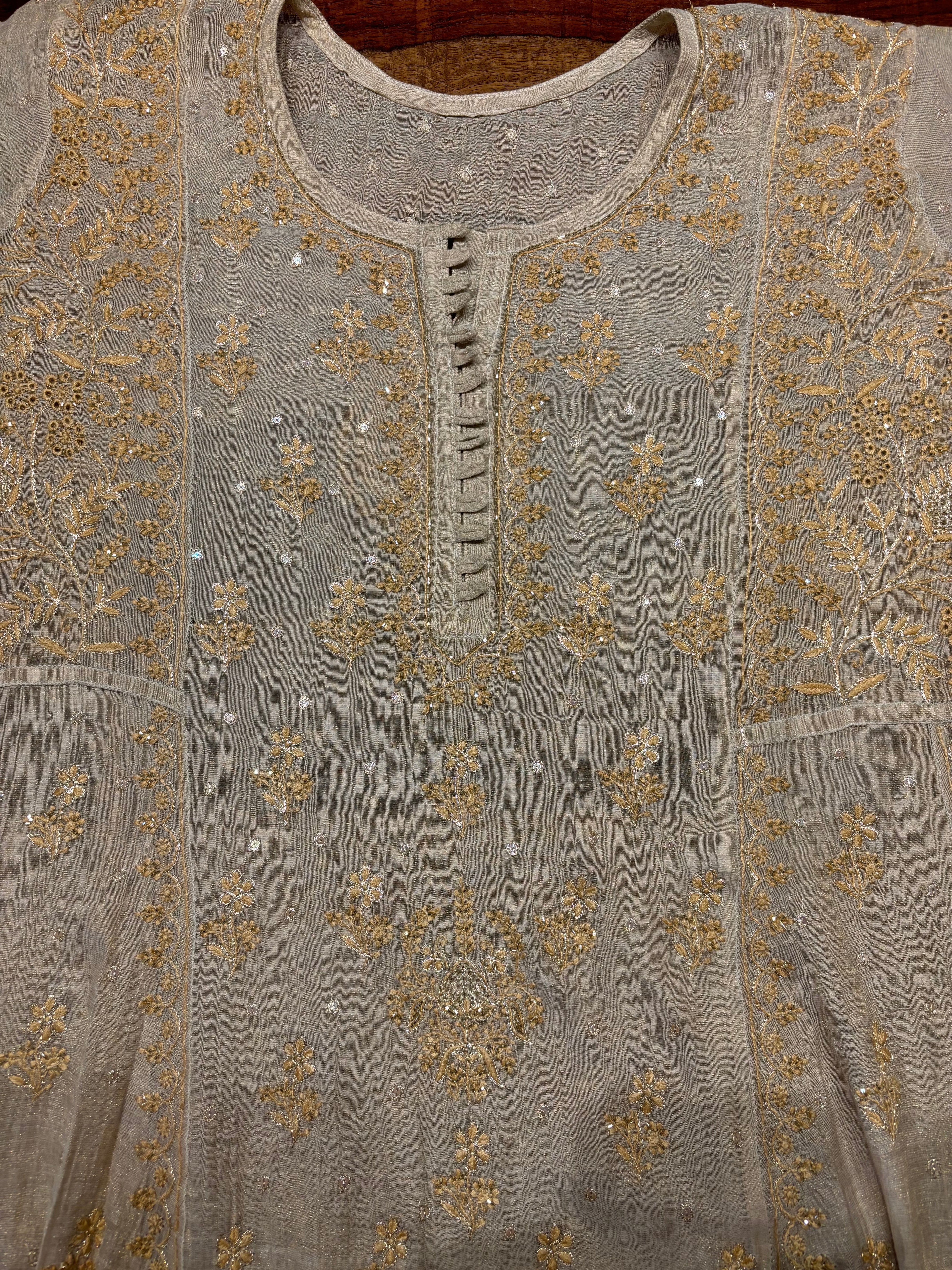 Dyeable Golden Pure Tissue Chikankari Anarkali and Dupatta