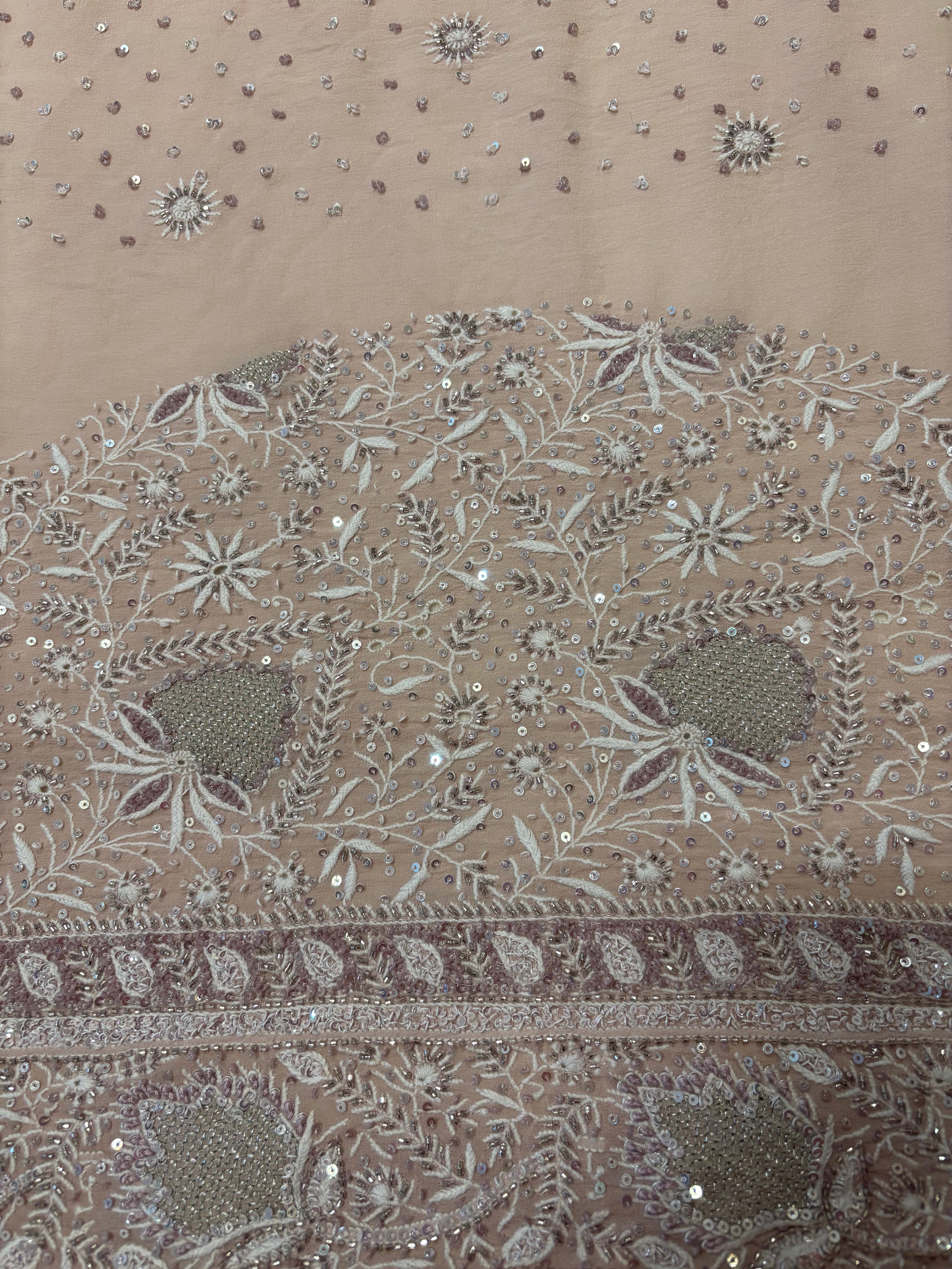 Lavender Mist Pure and Premium Georgette Chikankari Saree And Blouse.