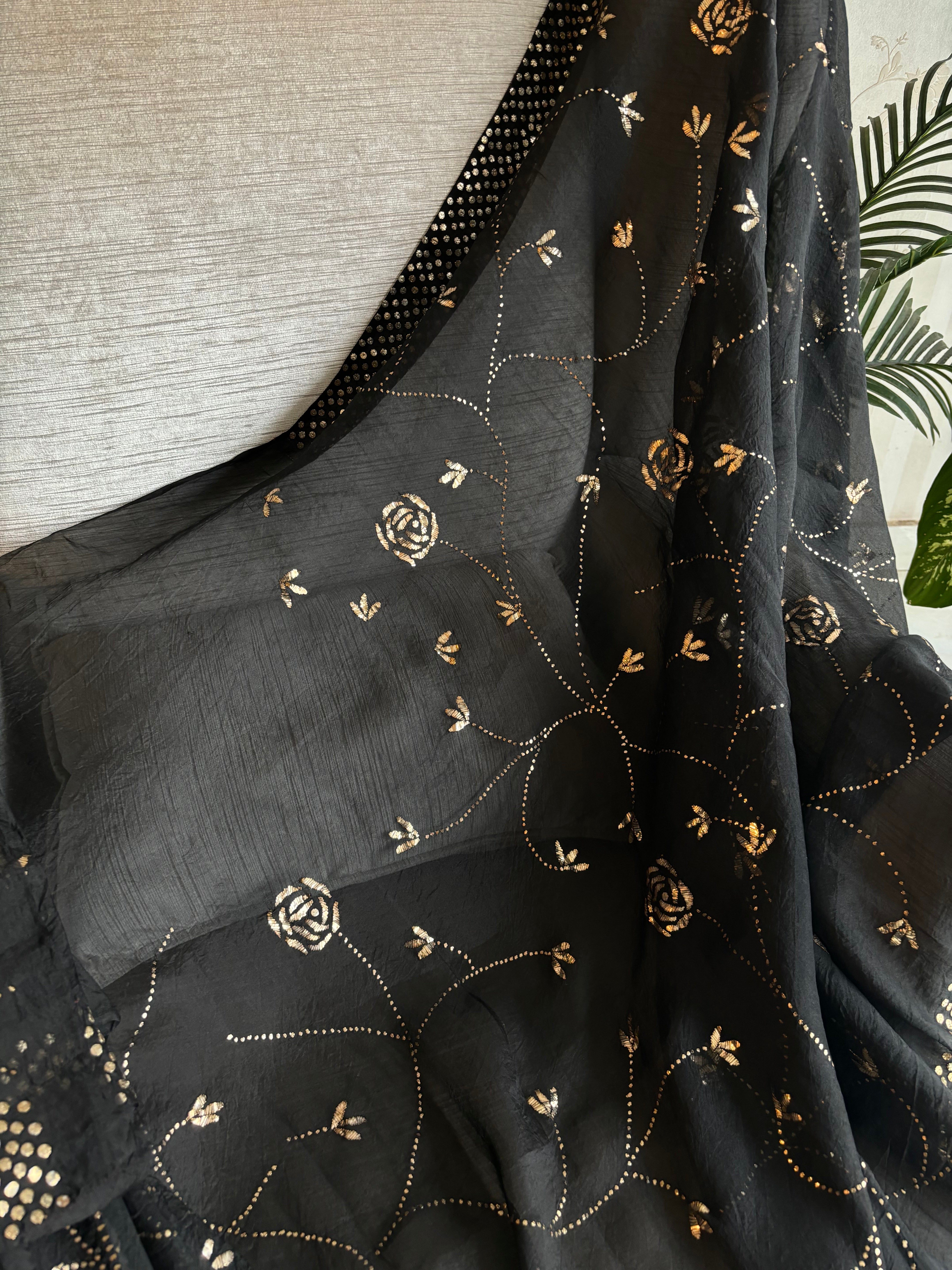 Black Organza Silk Badla Saree and Blouse