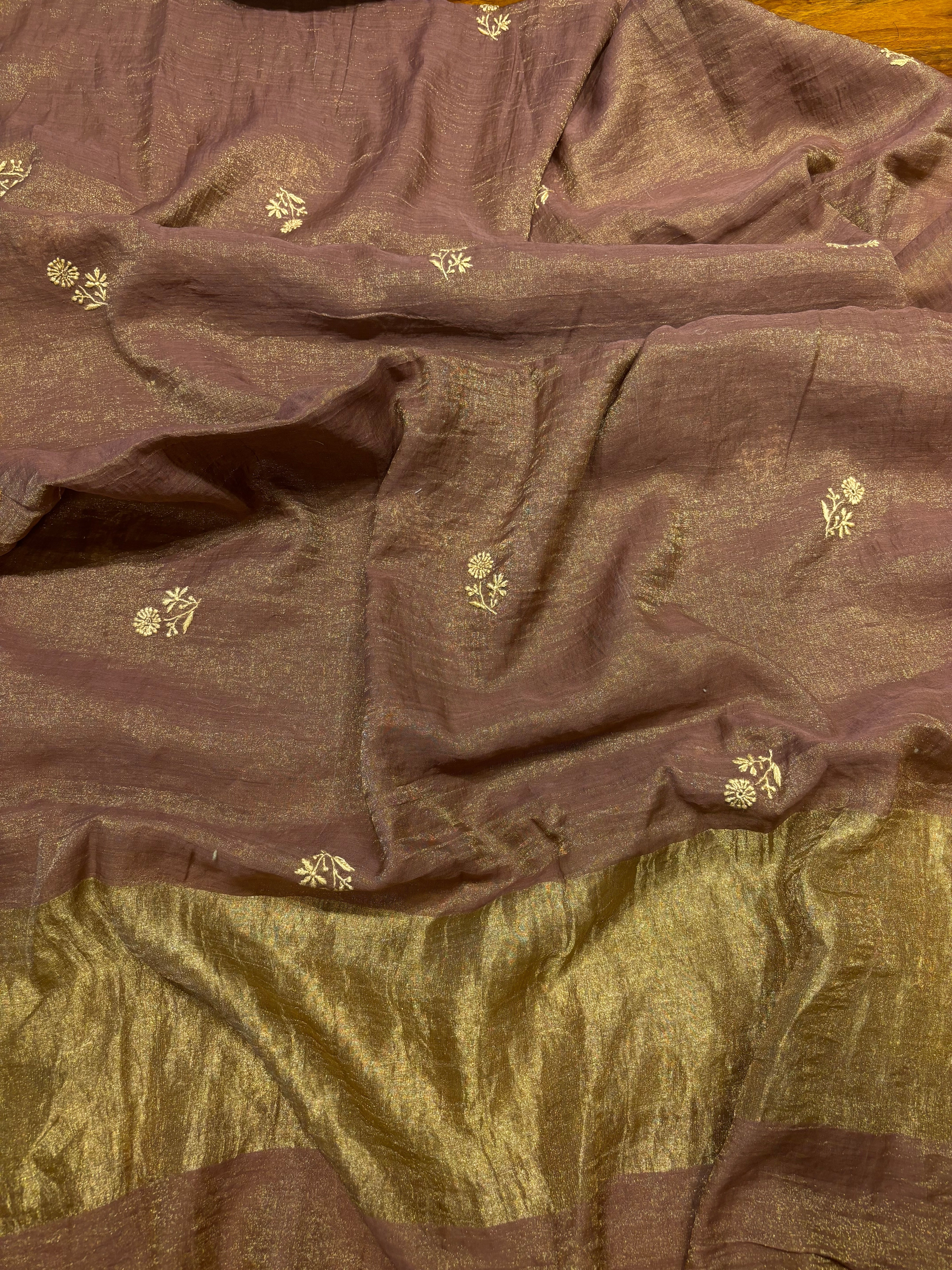 Garnet Pure Tissue Chikankari Kurta and Dupatta