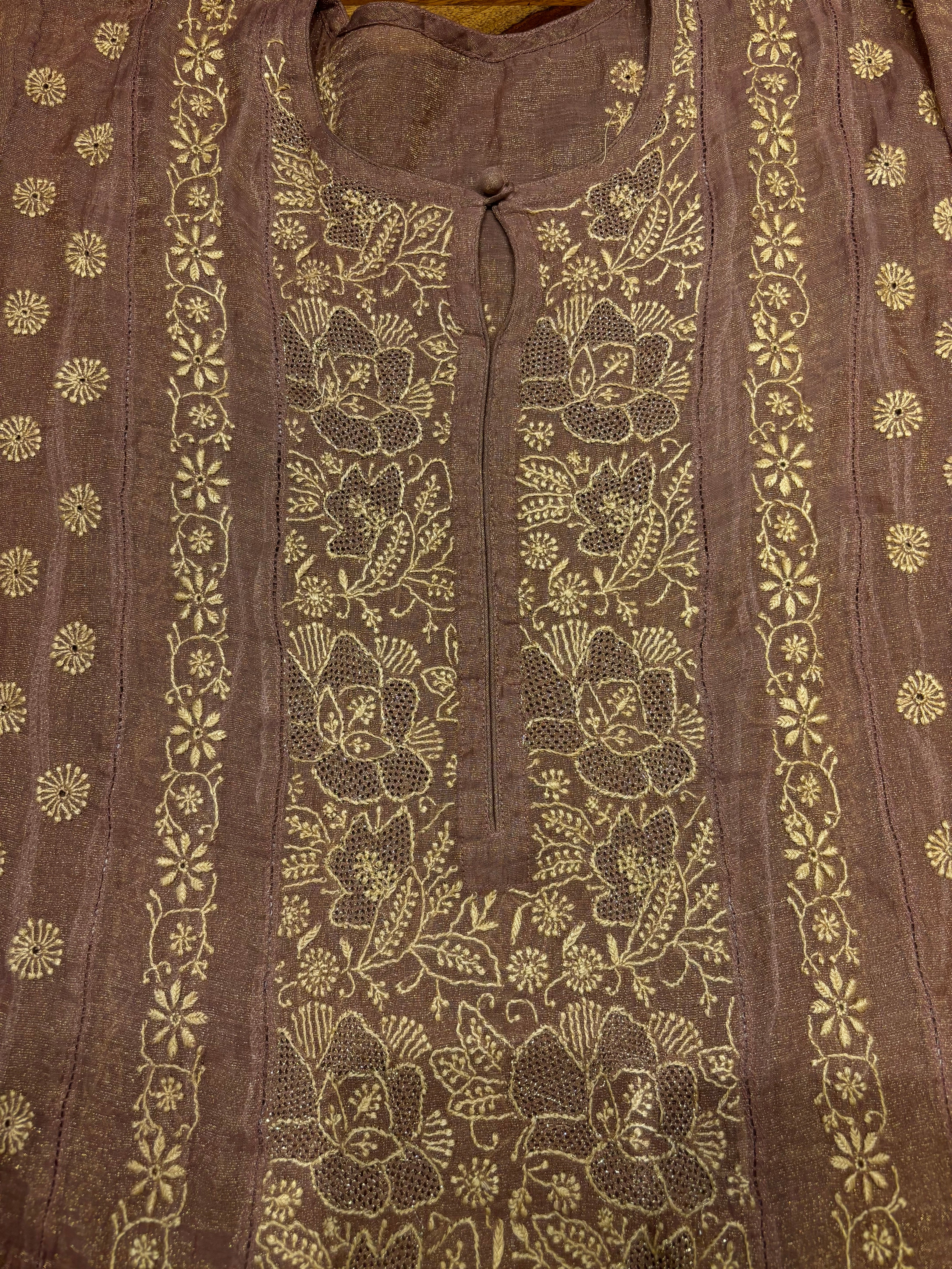 Garnet Pure Tissue Chikankari Kurta and Dupatta