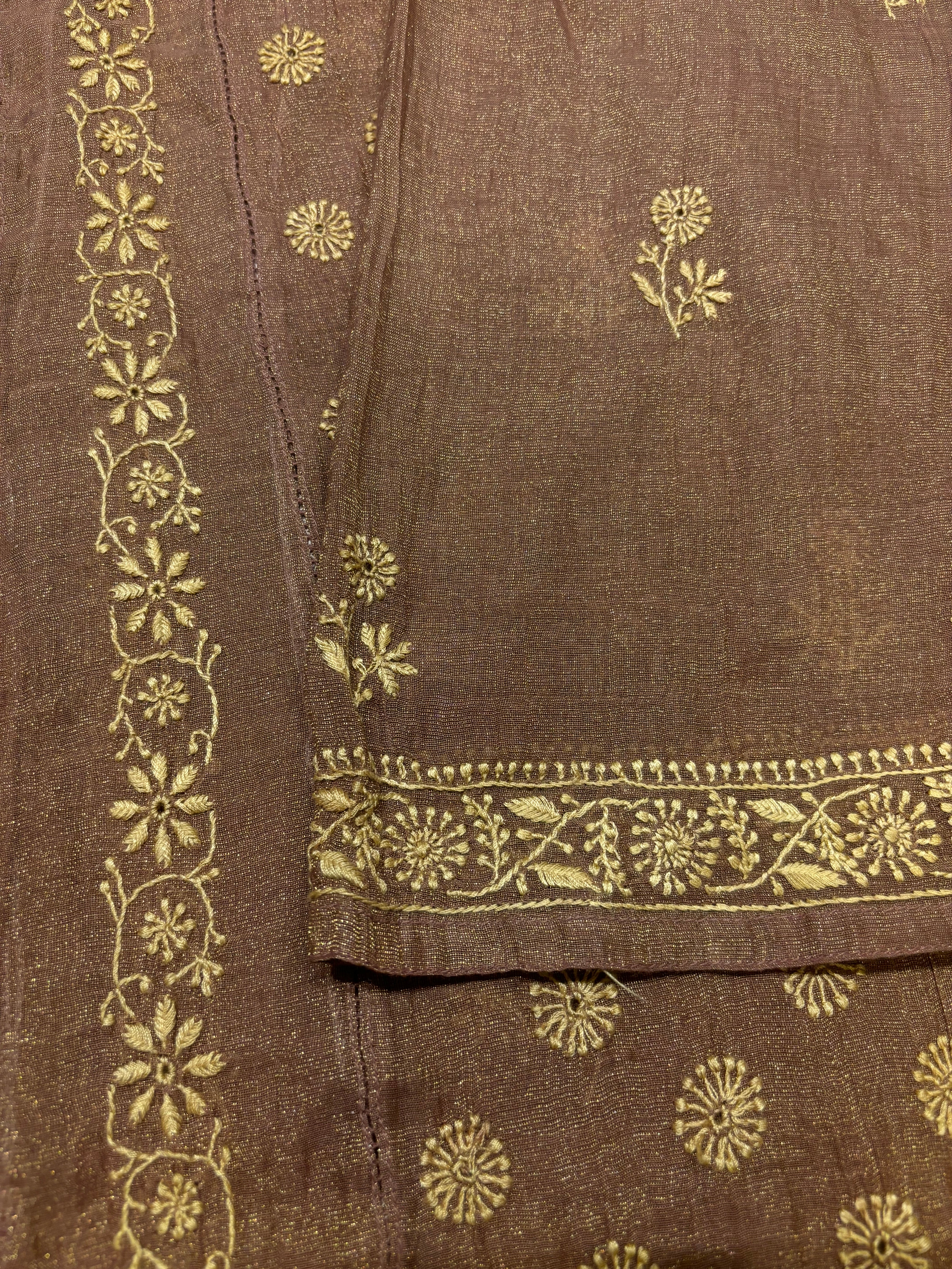 Garnet Pure Tissue Chikankari Kurta and Dupatta