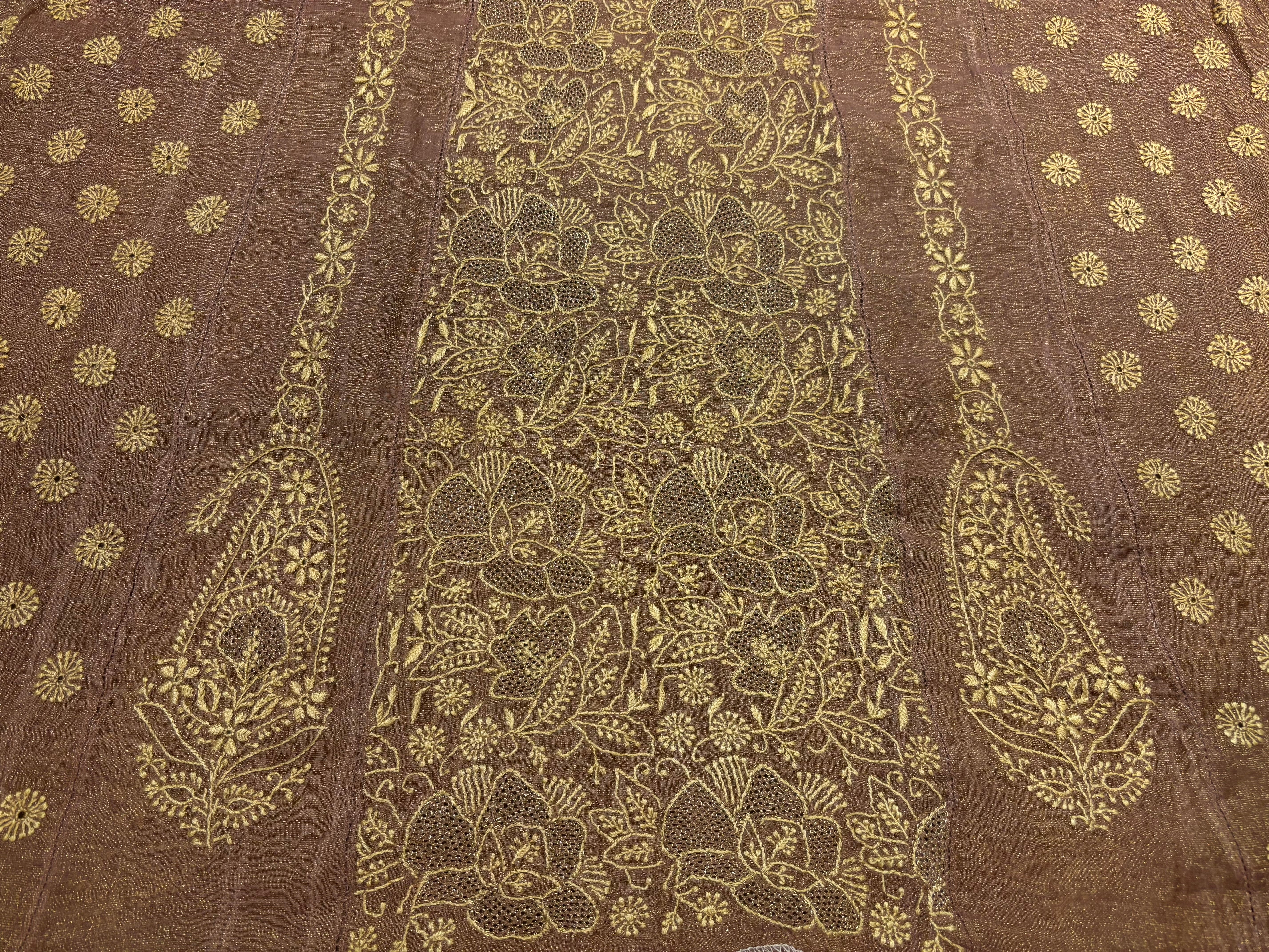 Garnet Pure Tissue Chikankari Kurta and Dupatta