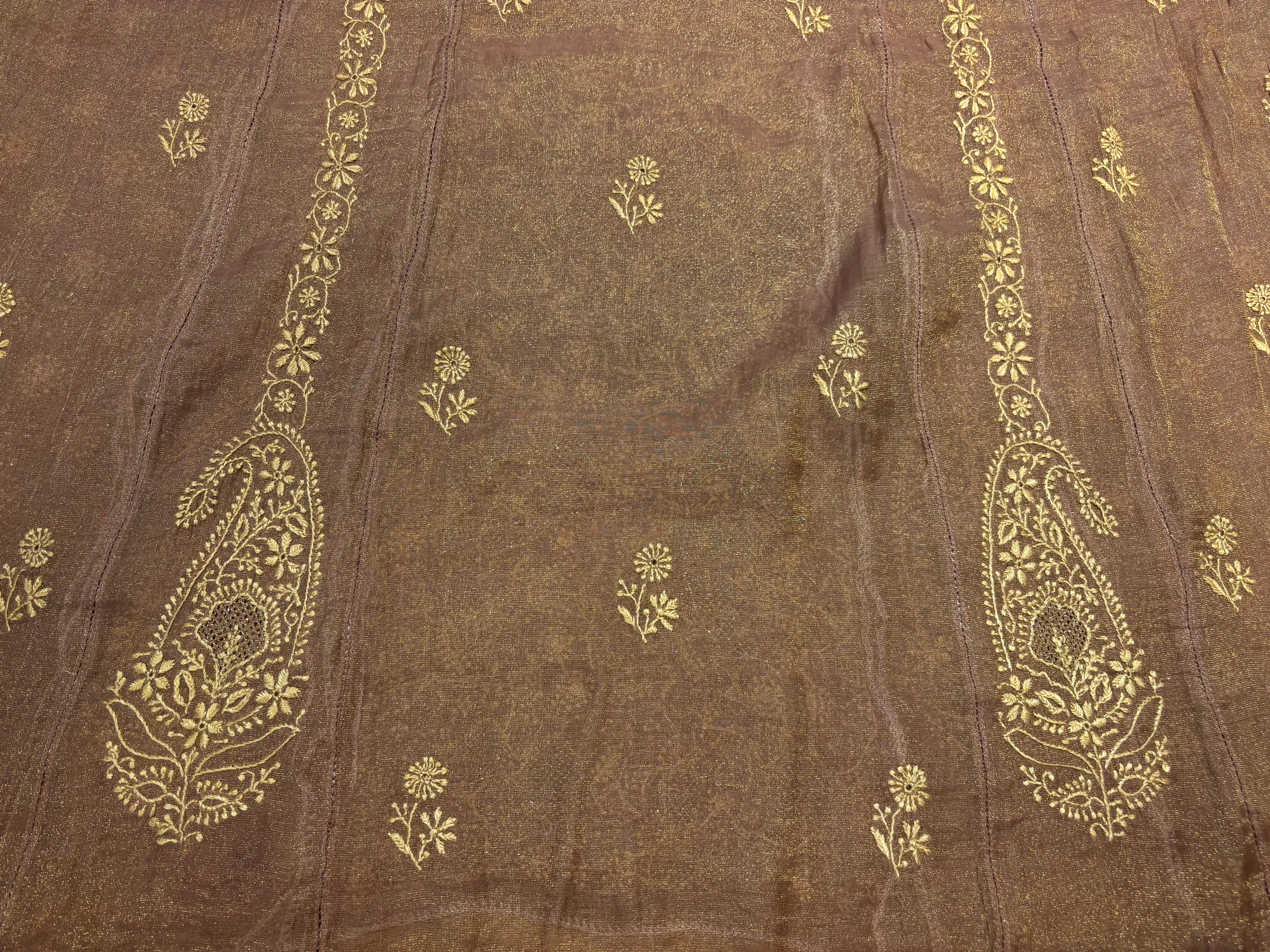 Garnet Pure Tissue Chikankari Kurta and Dupatta
