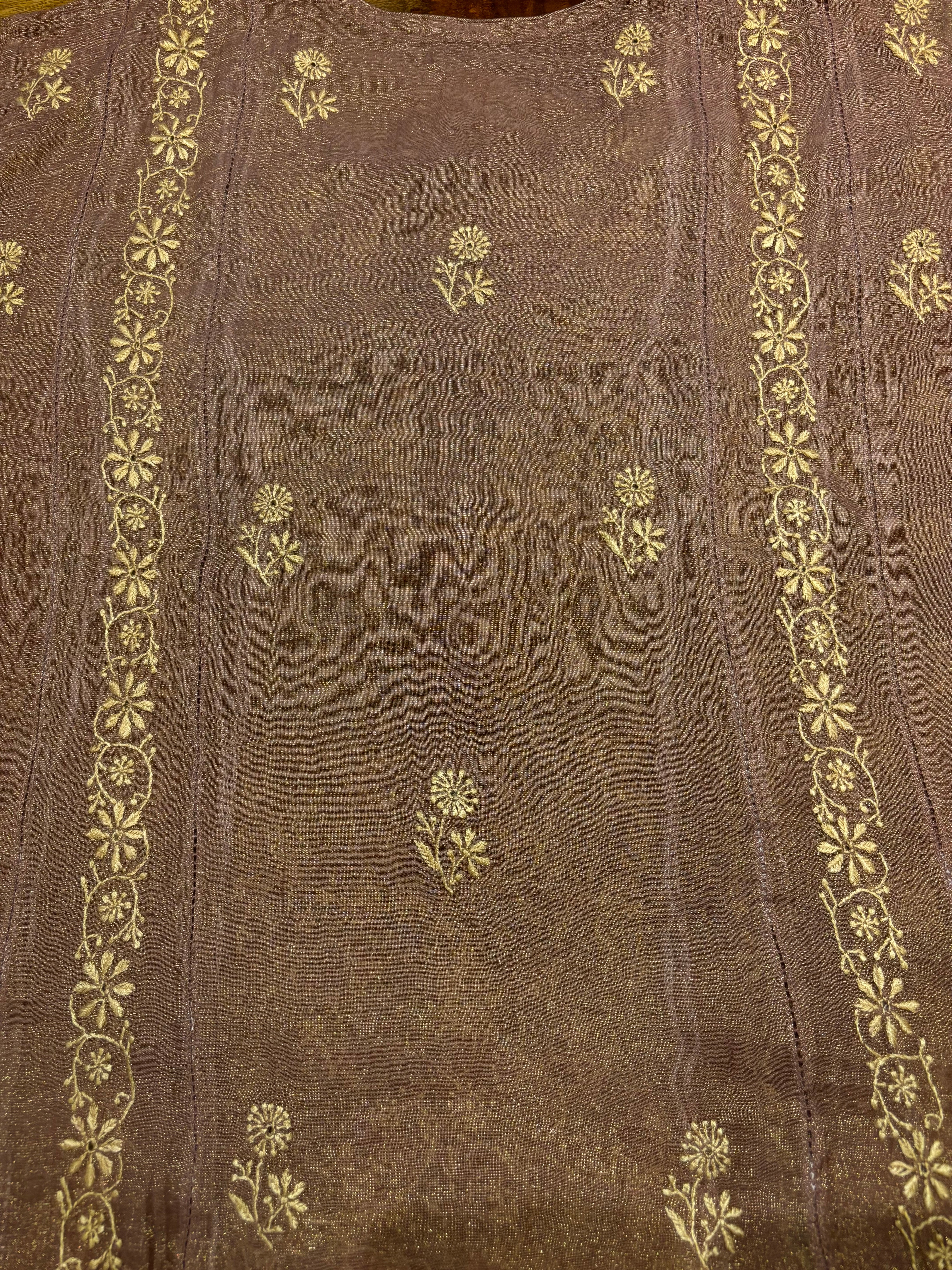 Garnet Pure Tissue Chikankari Kurta and Dupatta