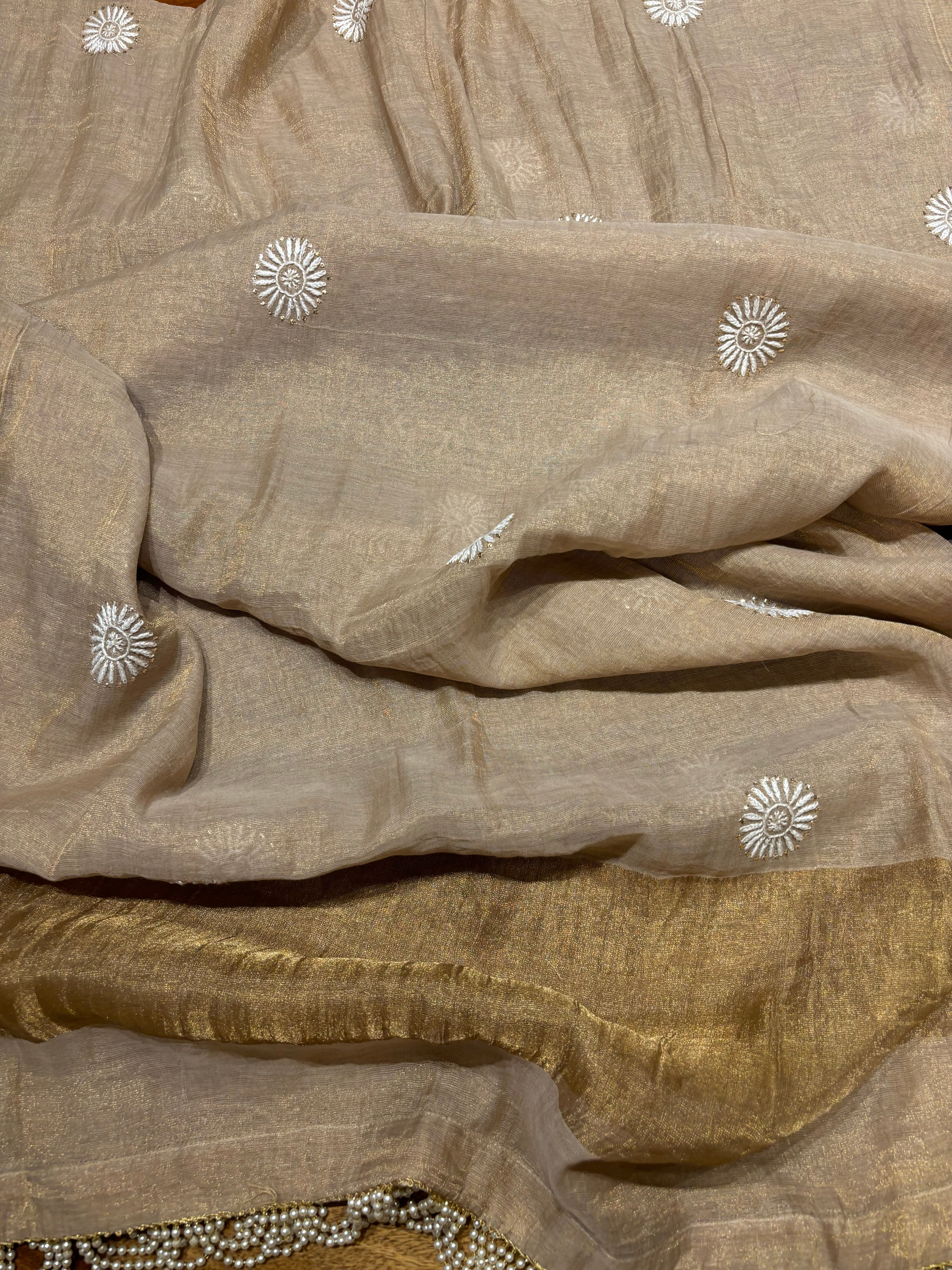Hazelnut Pure Tissue Chikankari Anarkali and Dupatta