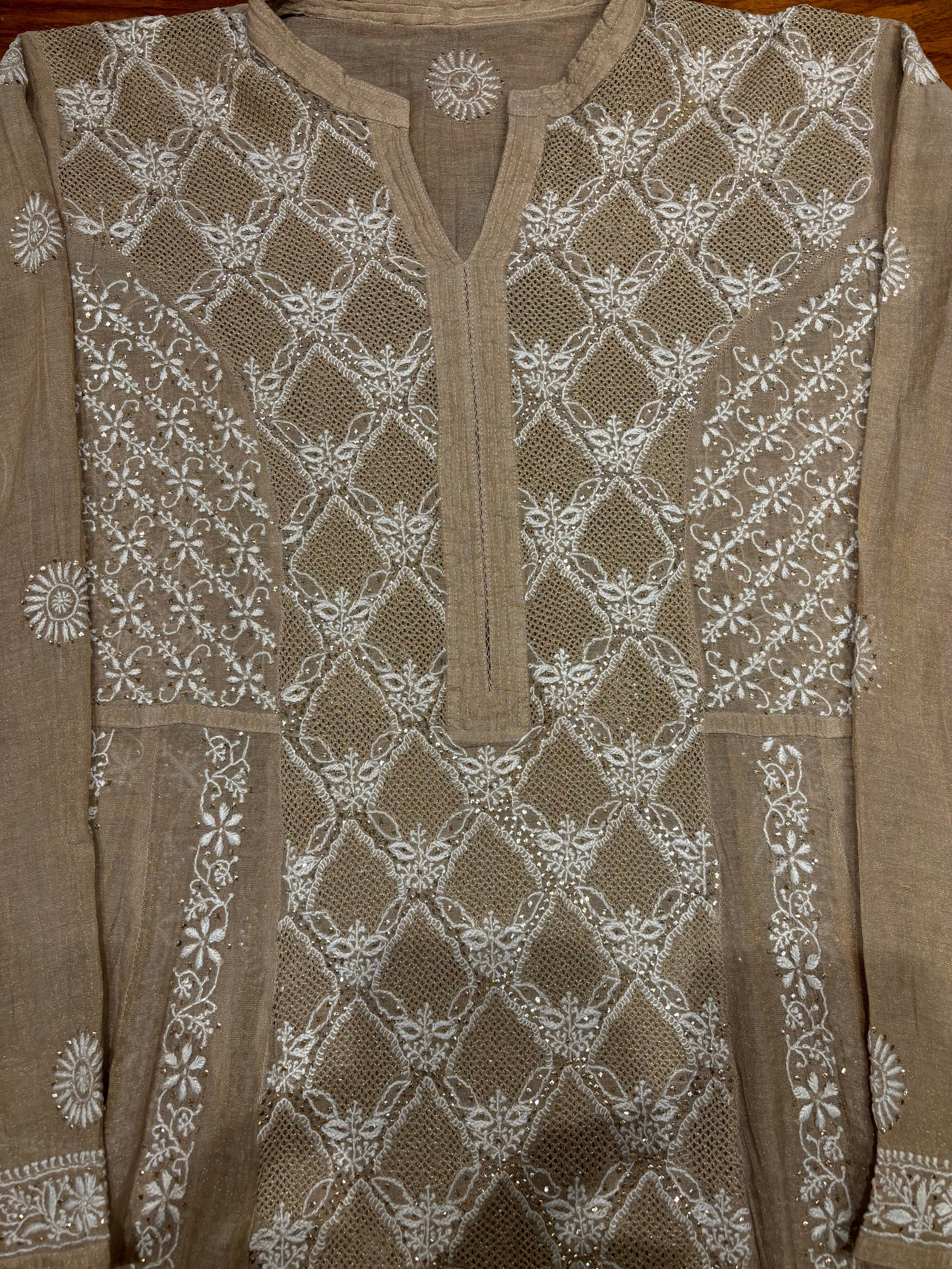 Hazelnut Pure Tissue Chikankari Anarkali and Dupatta