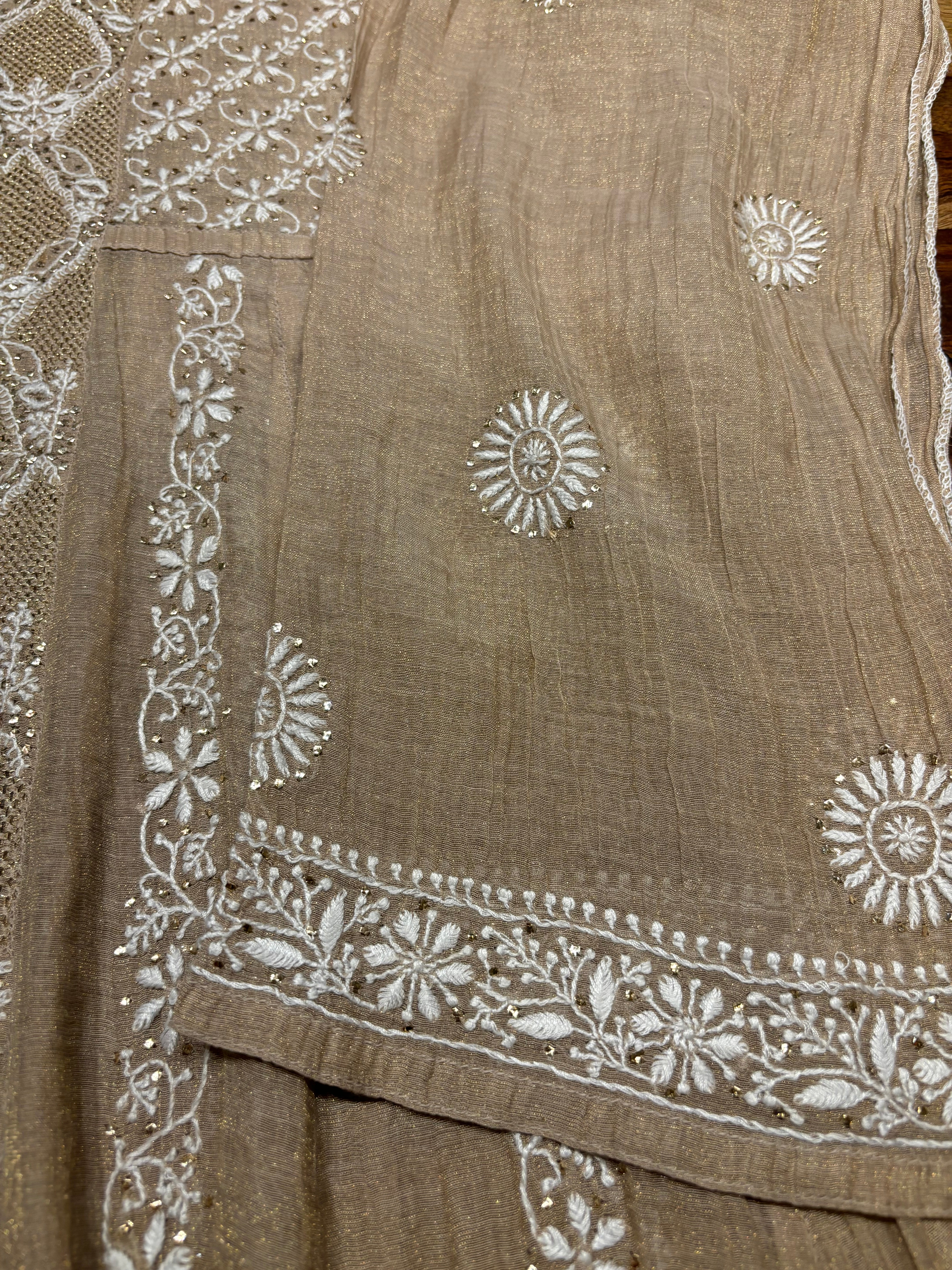 Hazelnut Pure Tissue Chikankari Anarkali and Dupatta