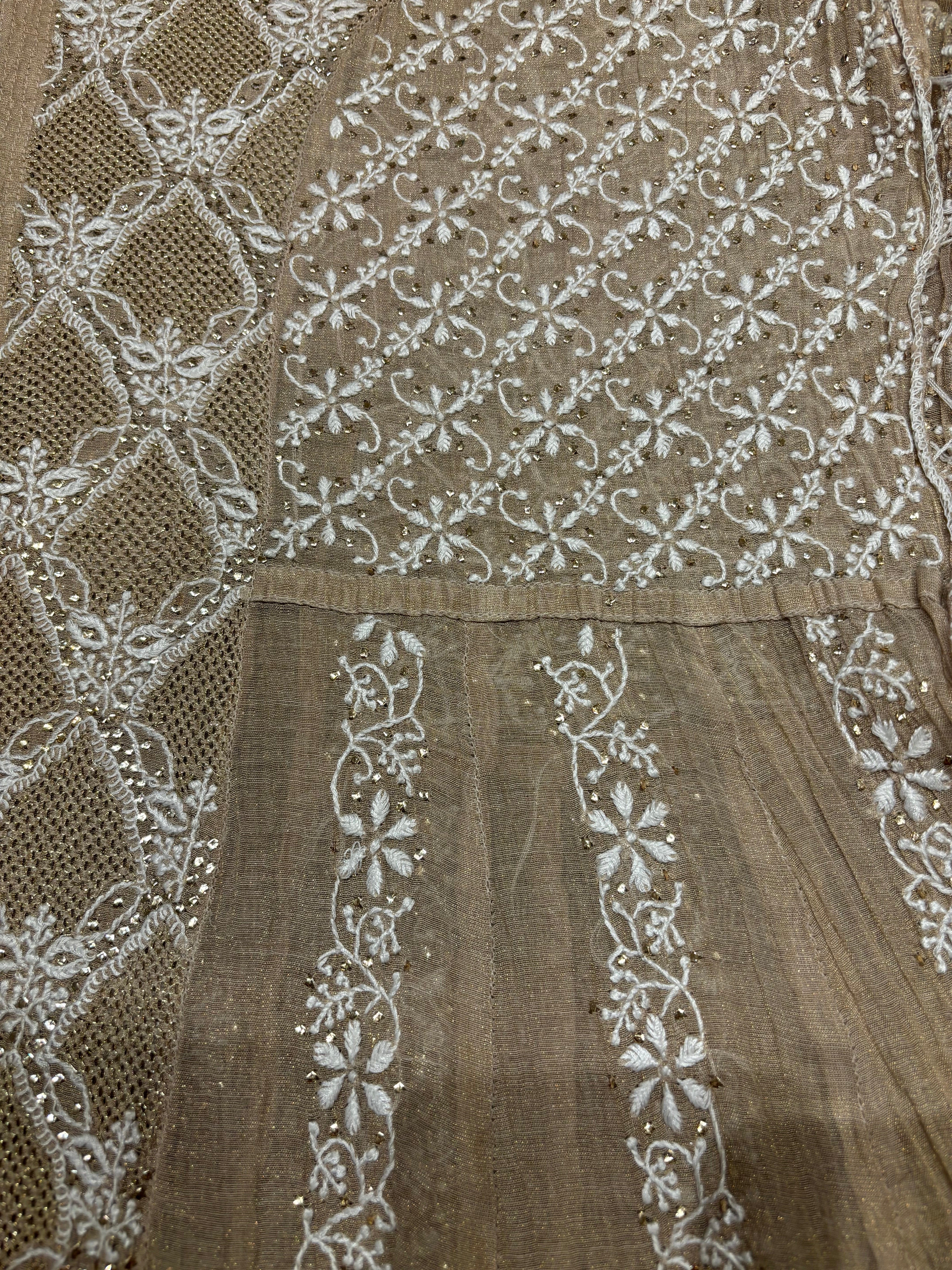 Hazelnut Pure Tissue Chikankari Anarkali and Dupatta