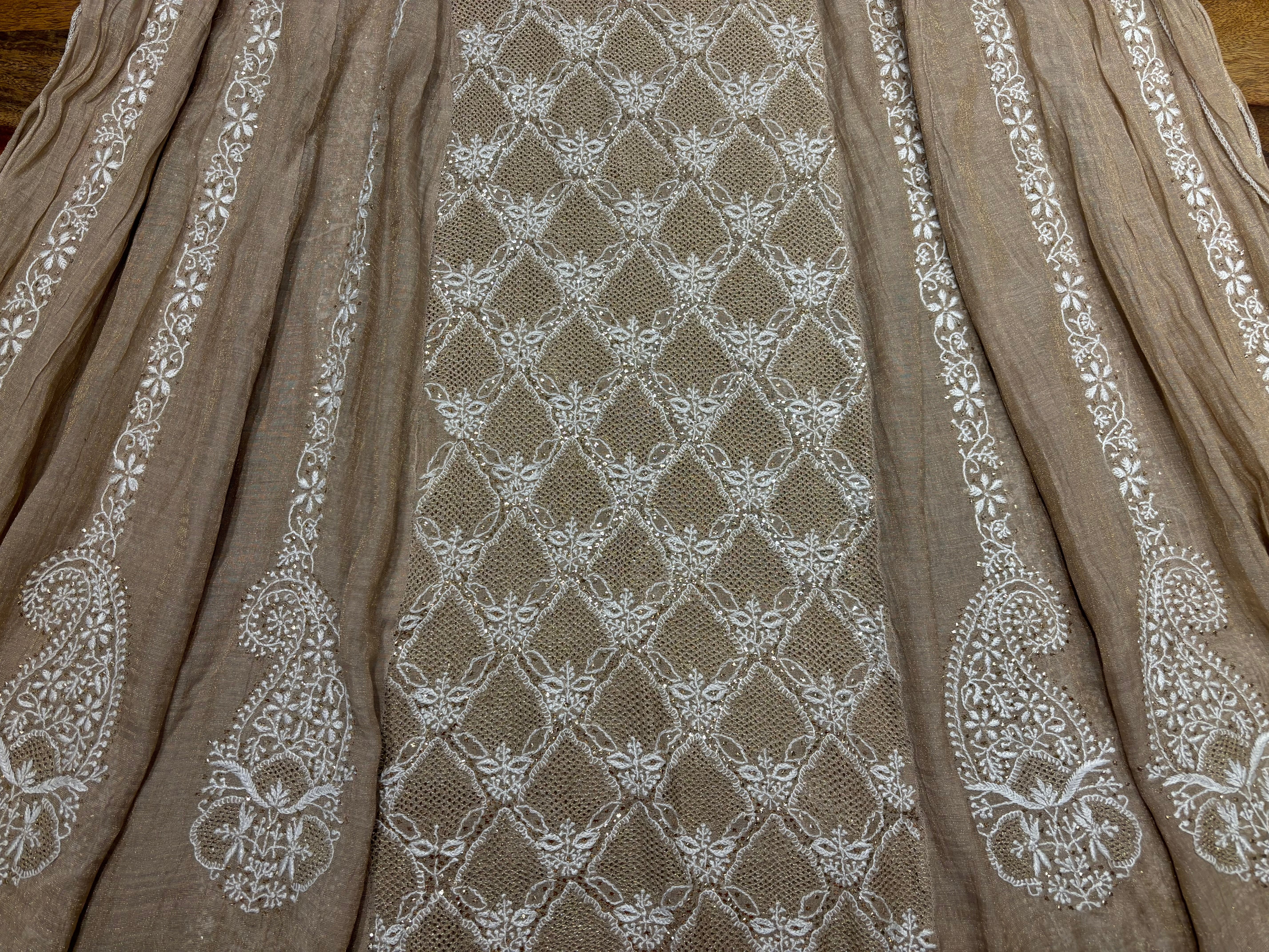 Hazelnut Pure Tissue Chikankari Anarkali and Dupatta