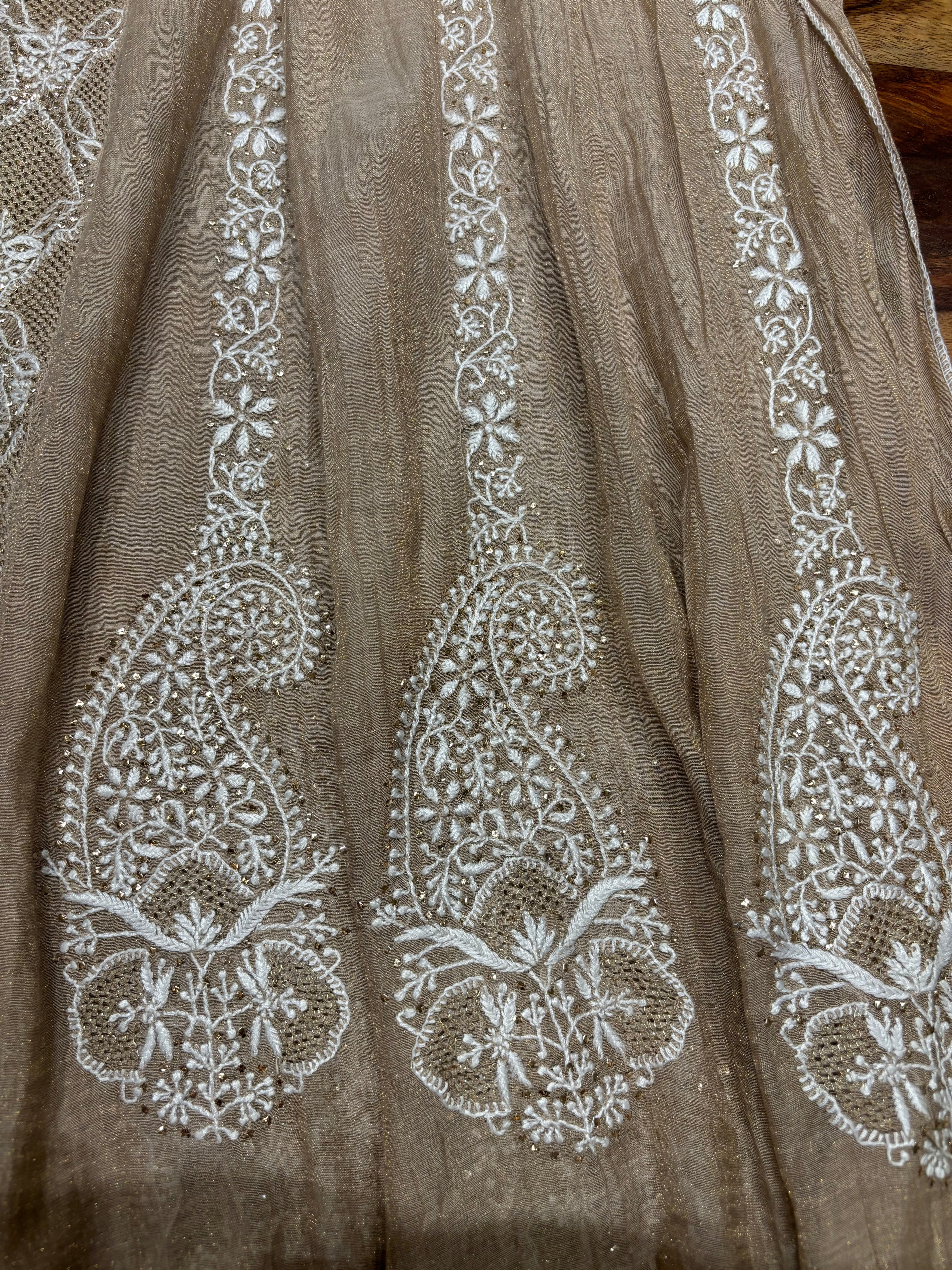Hazelnut Pure Tissue Chikankari Anarkali and Dupatta