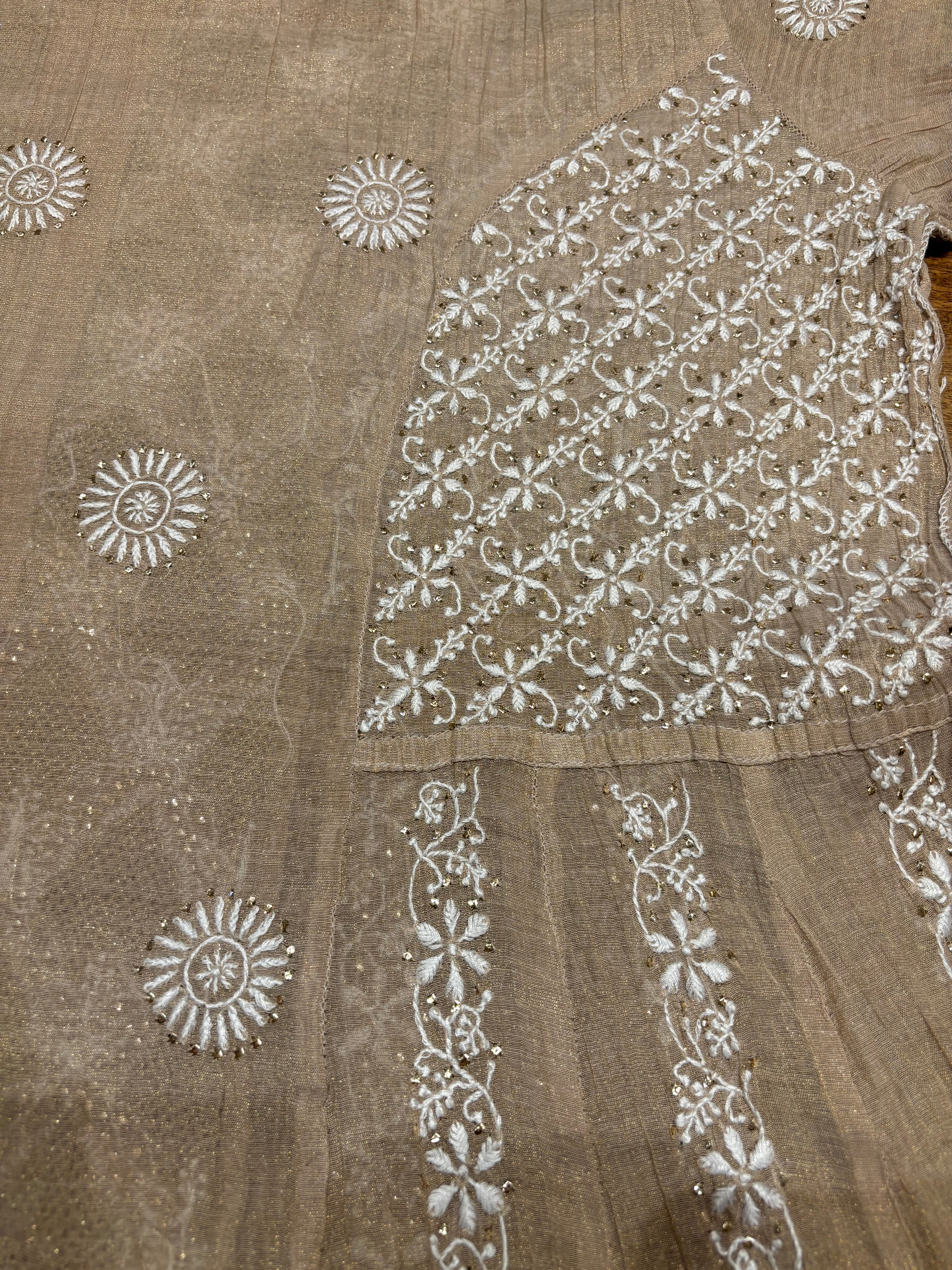 Hazelnut Pure Tissue Chikankari Anarkali and Dupatta