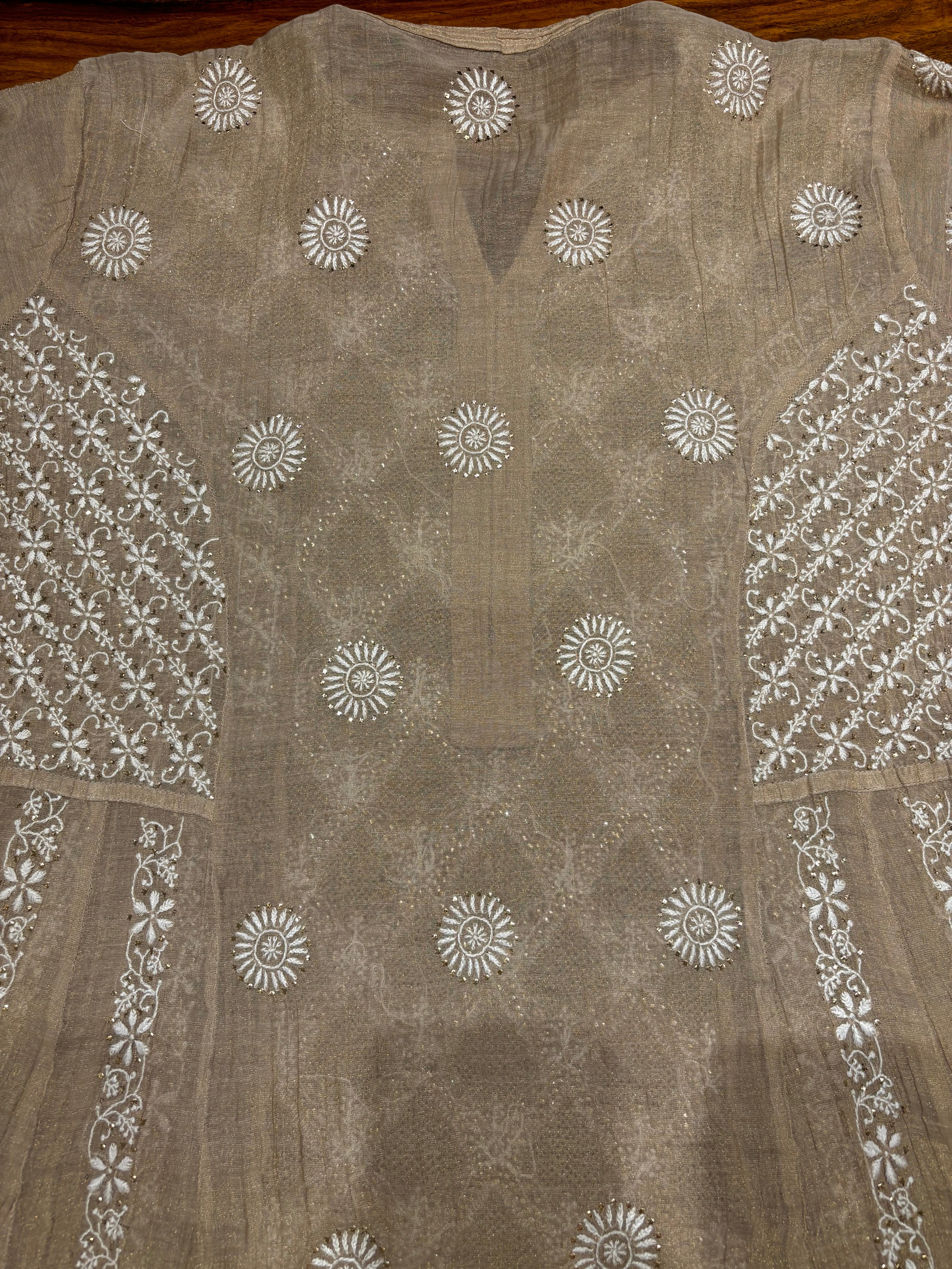 Hazelnut Pure Tissue Chikankari Anarkali and Dupatta