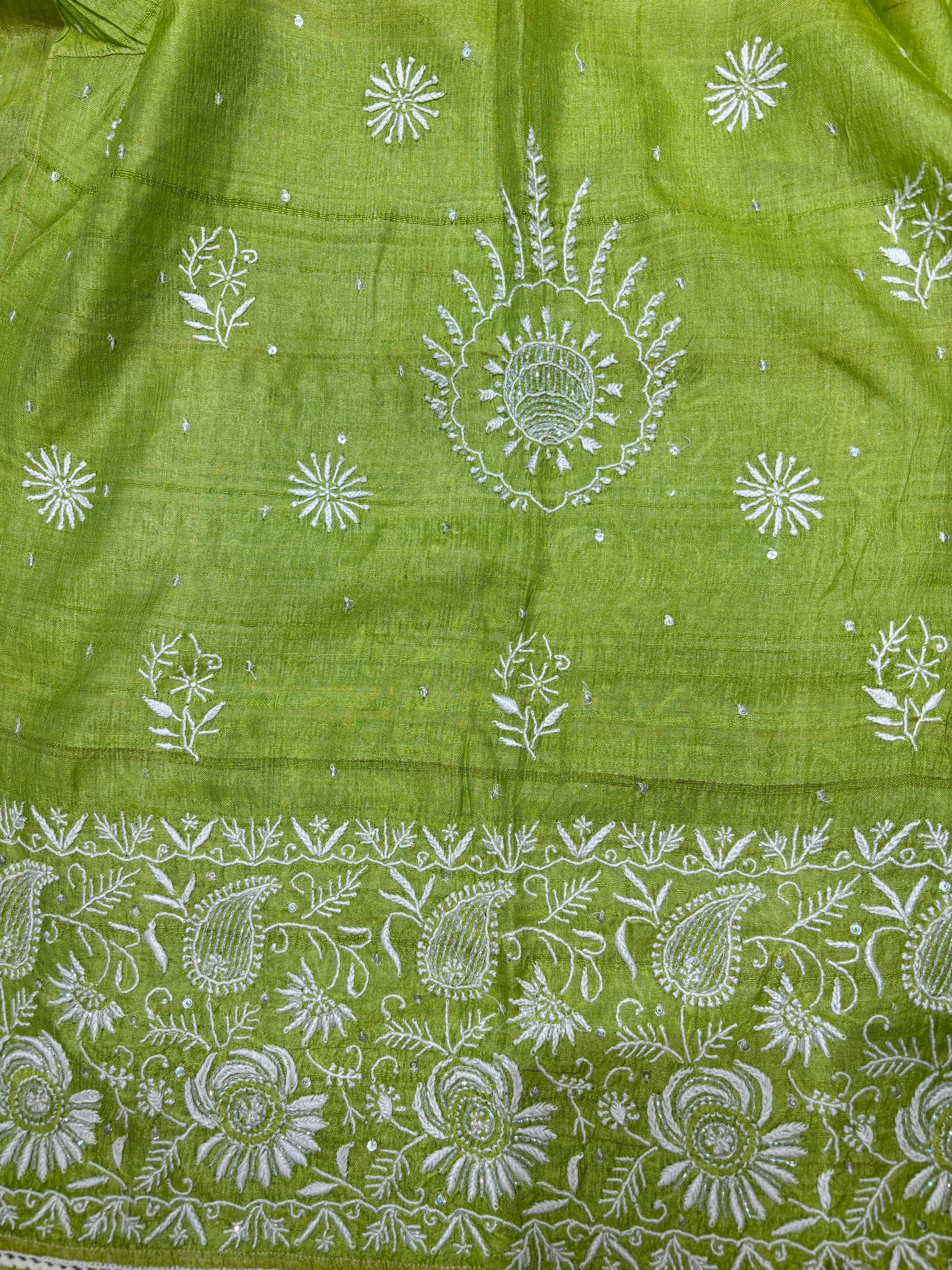 Green Silk Chikankari Kurta and Dupatta