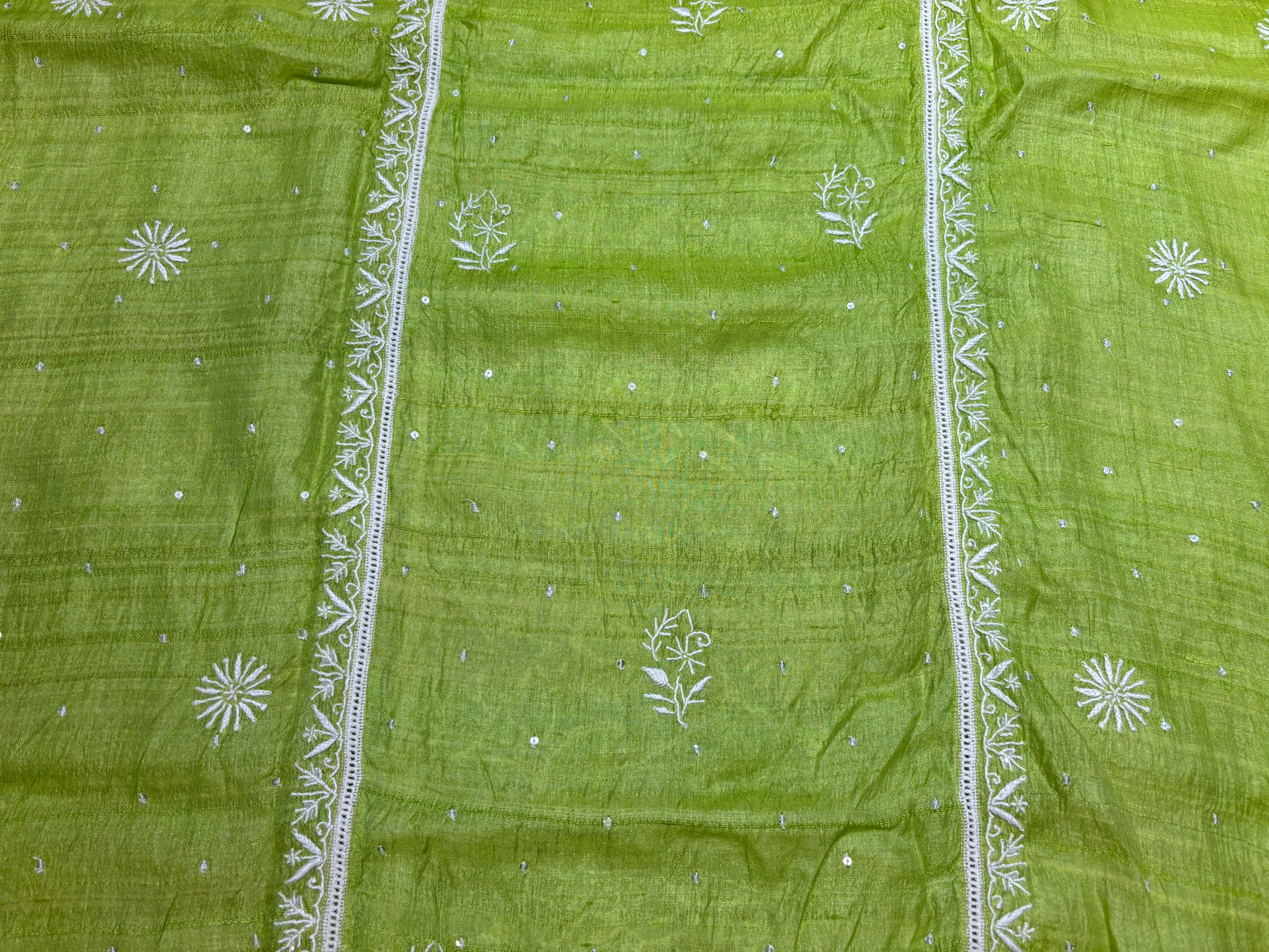 Green Silk Chikankari Kurta and Dupatta