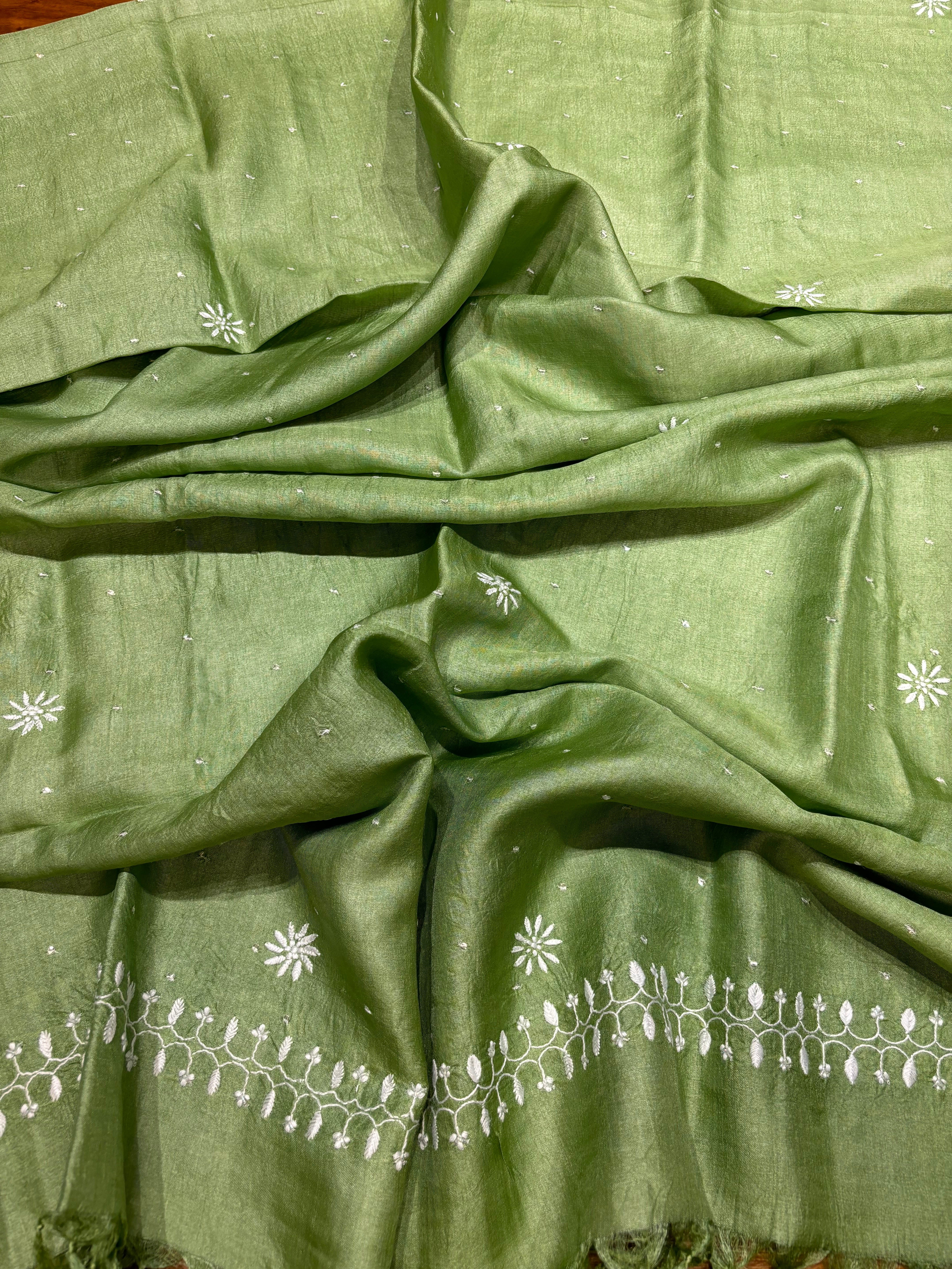 Olive Green Silk Chikankari Kurta and Dupatta