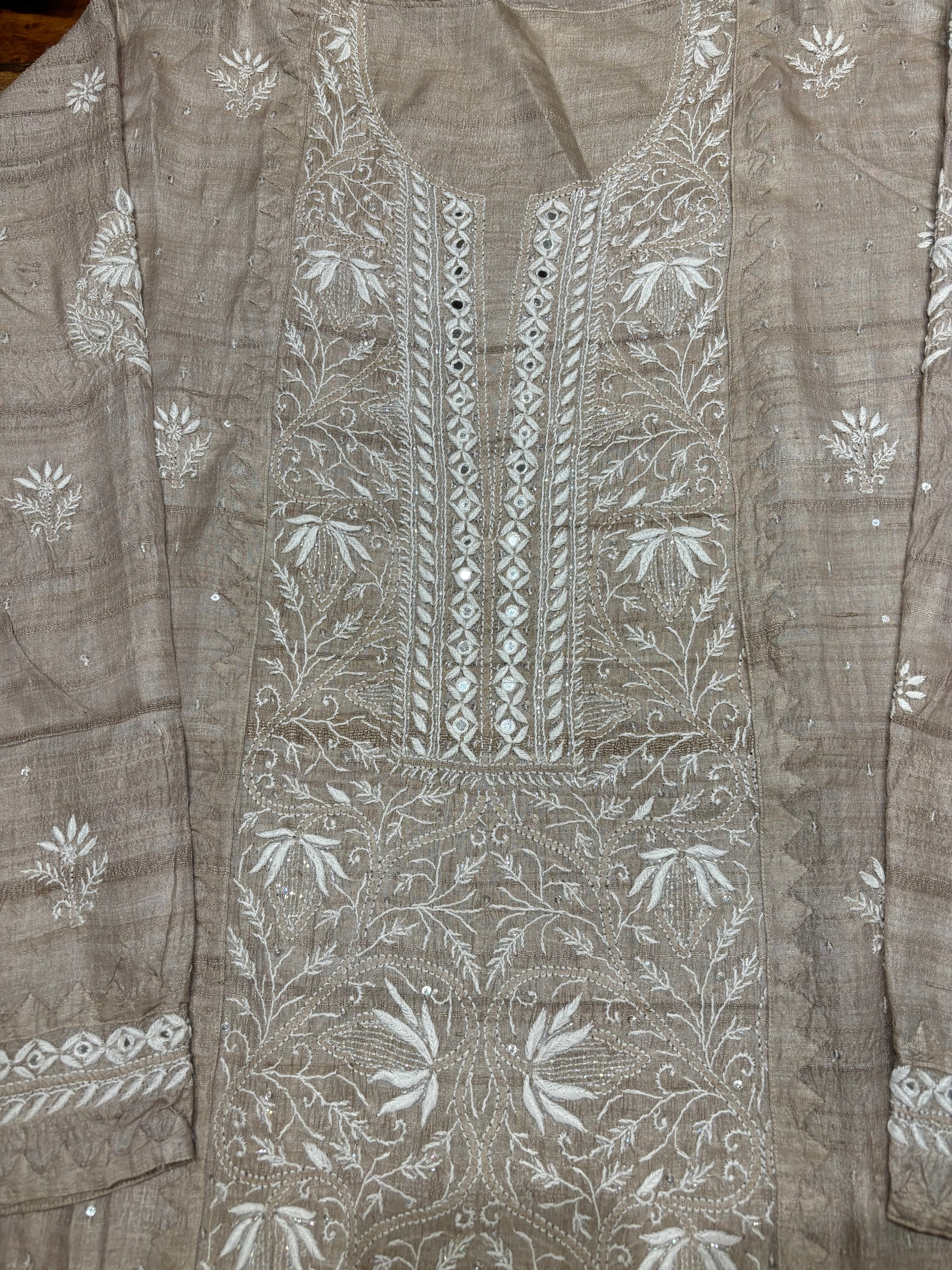 Hazelnut Silk Chikankari Kurta and Dupatta
