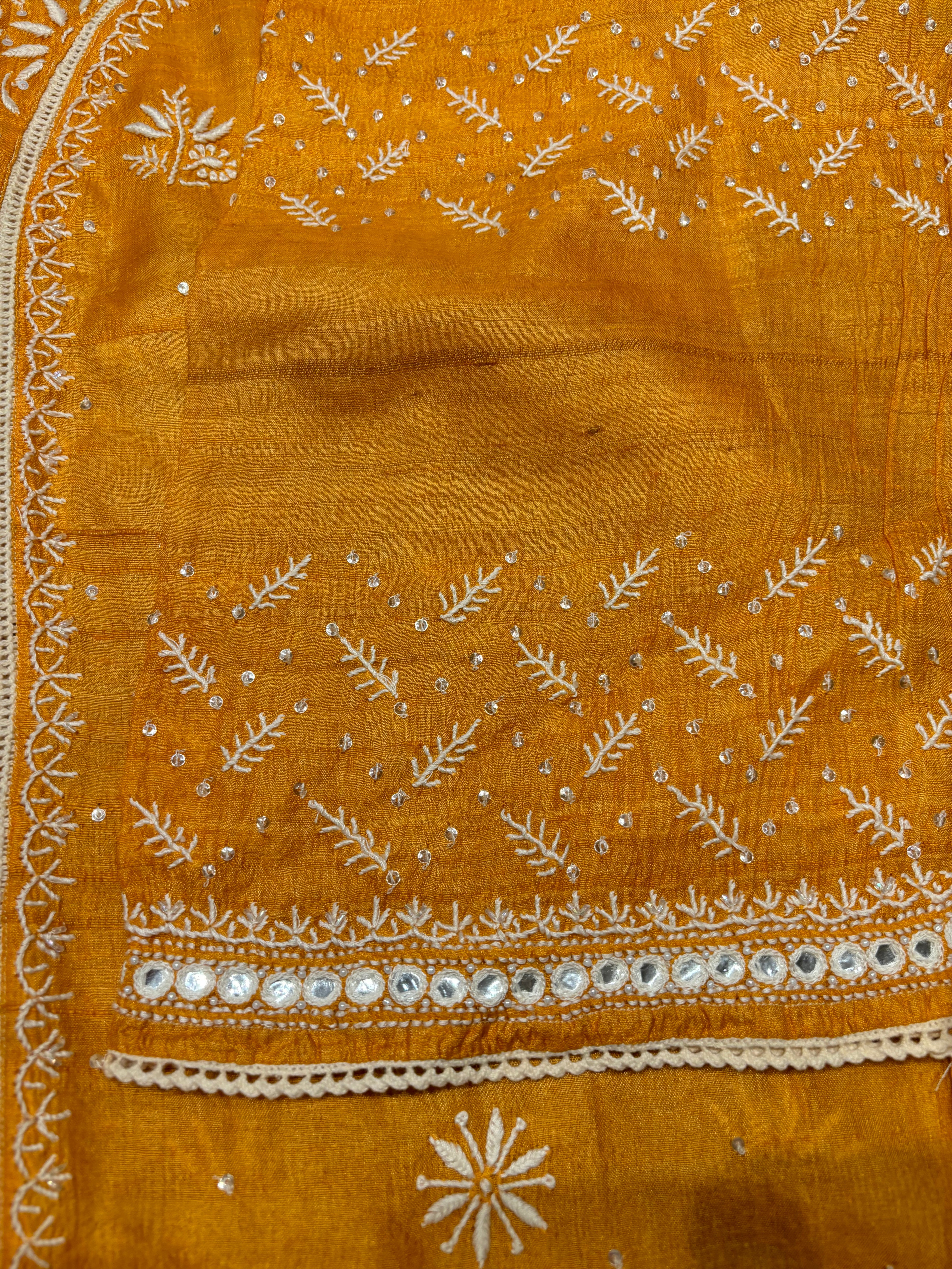Orange Silk Chikankari Kurta and Dupatta