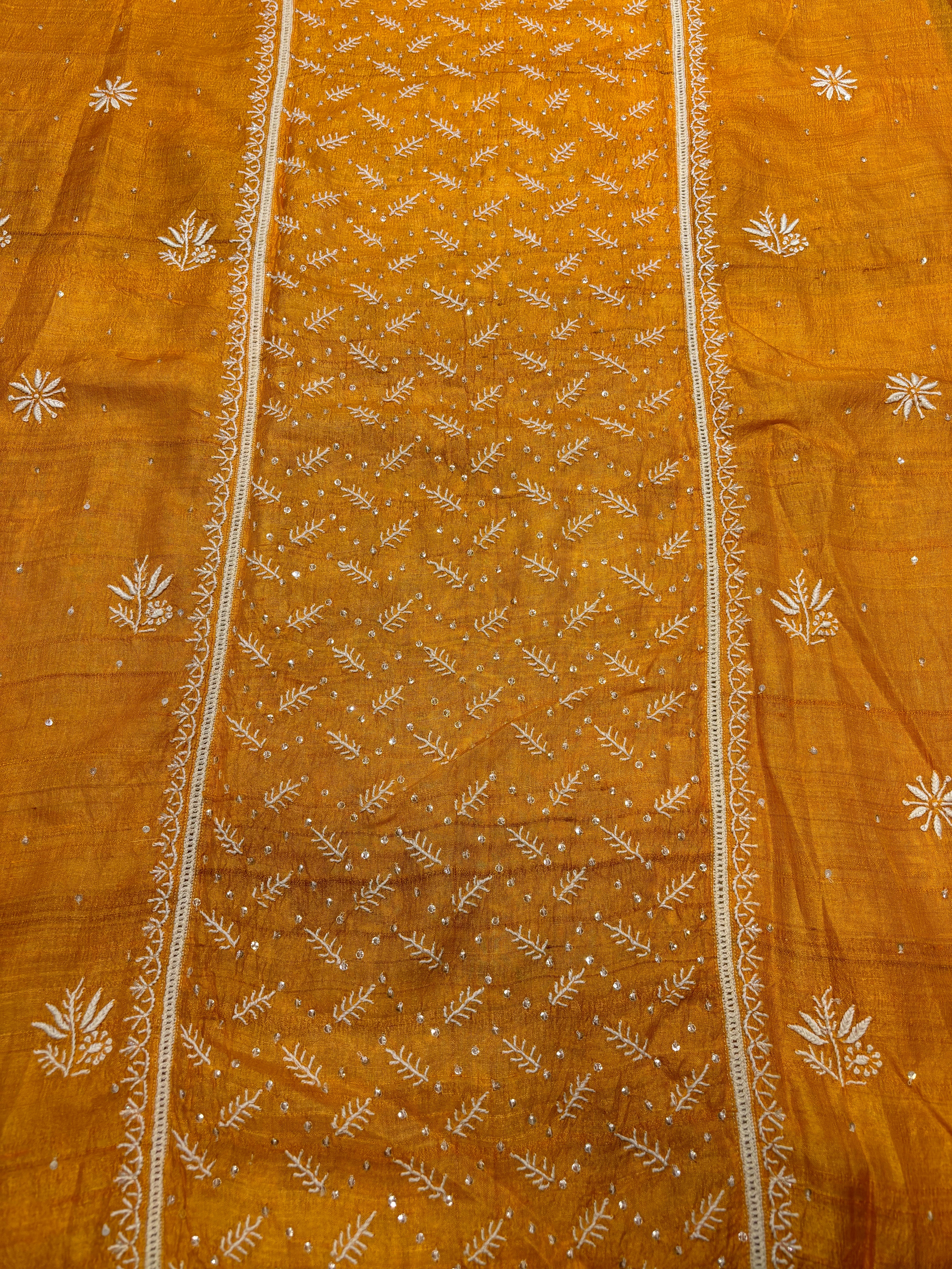 Orange Silk Chikankari Kurta and Dupatta