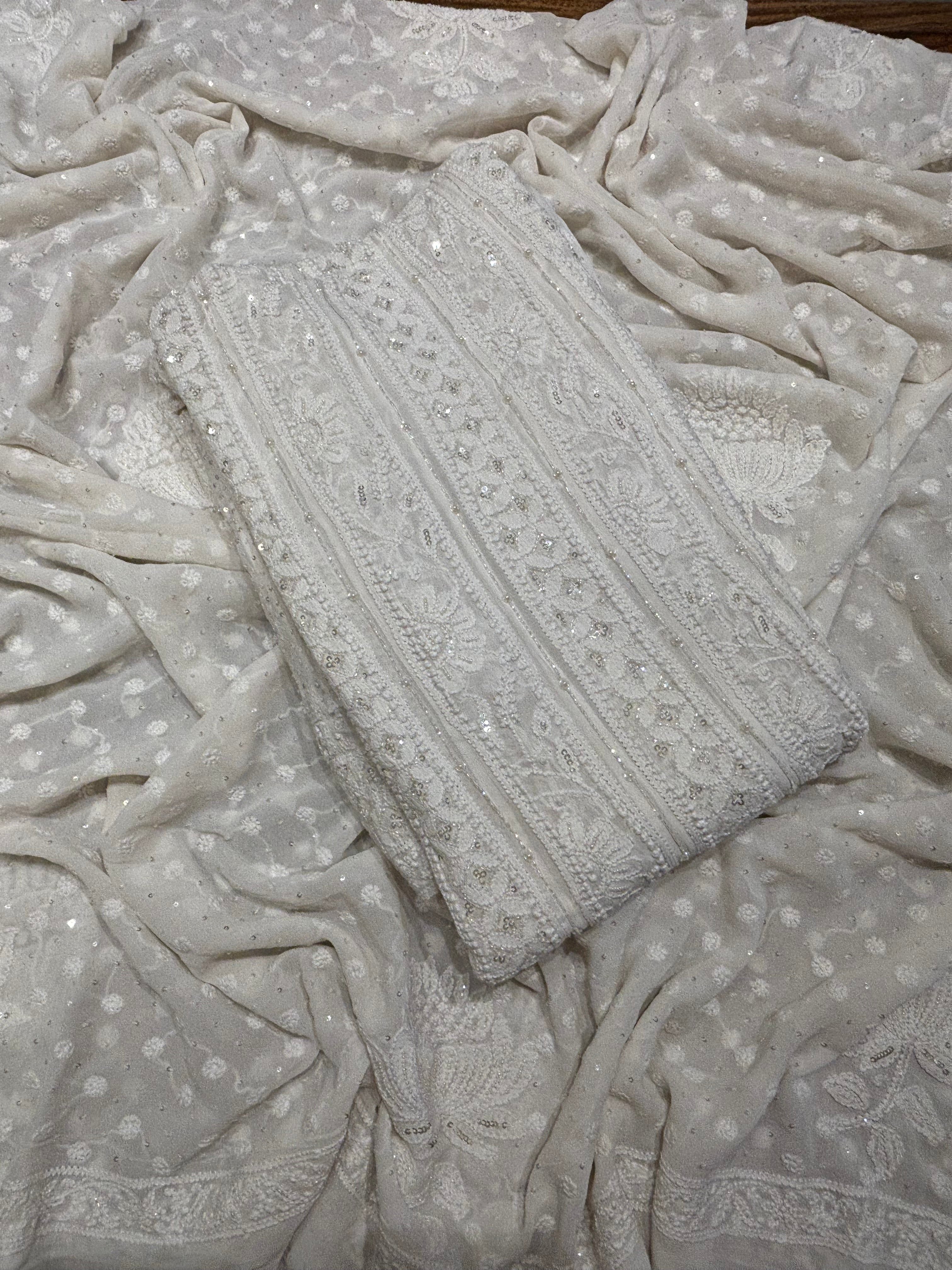 Dyeable Pure Georgette Chikankari Anarkali and Dupatta