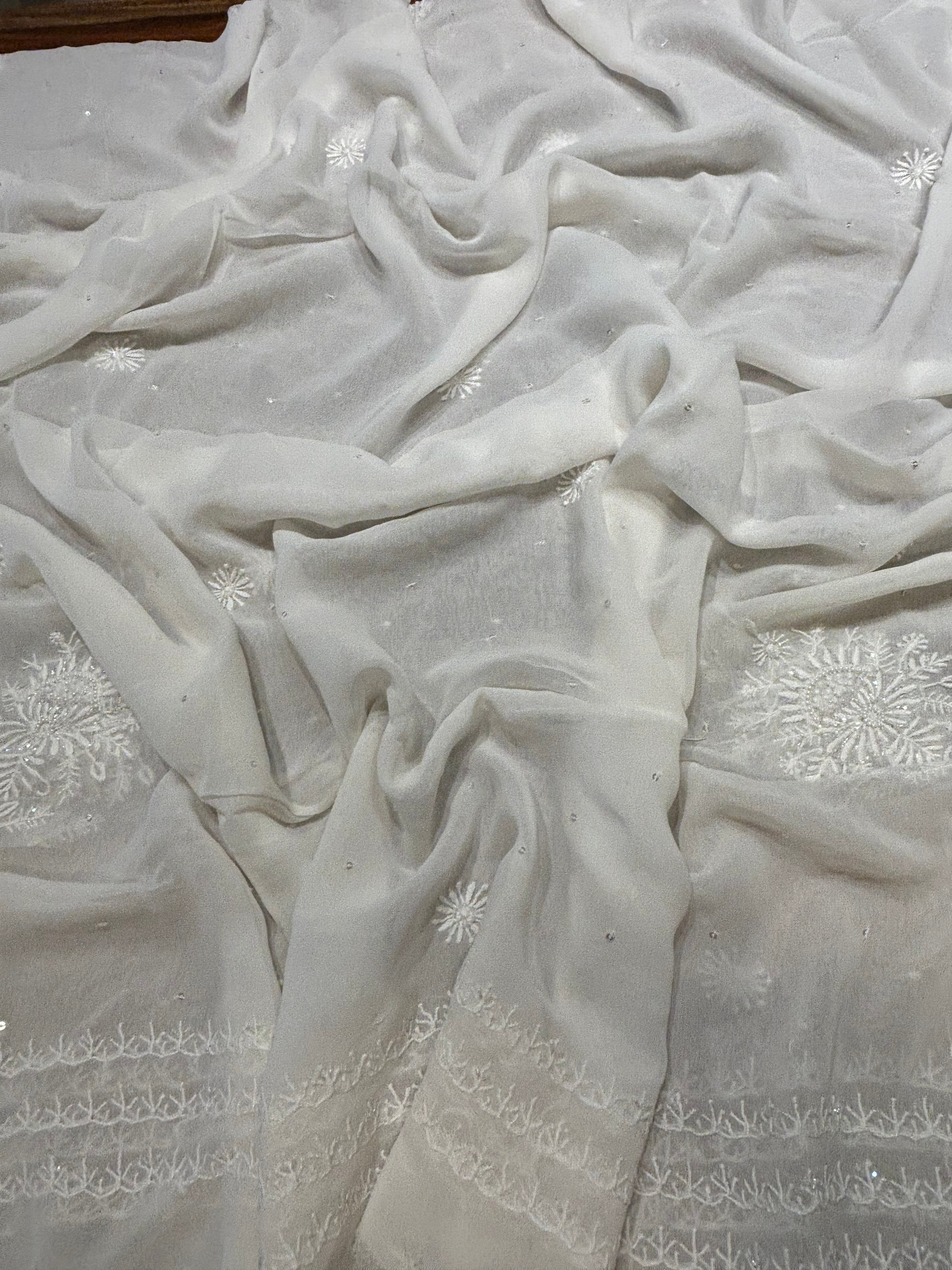 Dyeable Pure Georgette Chikankari Anarkali and Dupatta